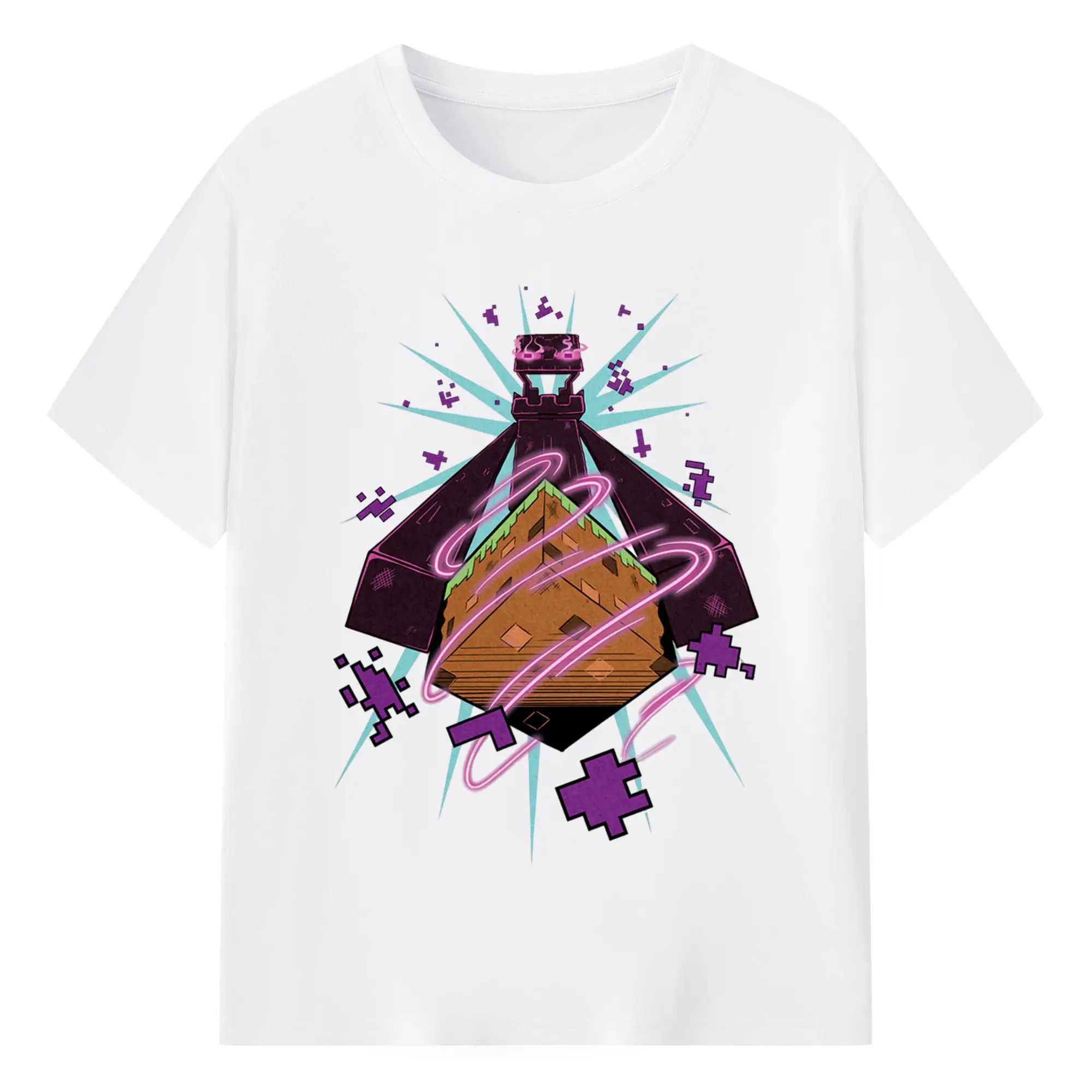 Minecraft Enderman cartoon tee - 180g Cotton T-Shirt With Front Heat Transfer Print – Soft, Lightweight, Fitted Design – Comfortable Casual Wear For Sports & Everyday Use