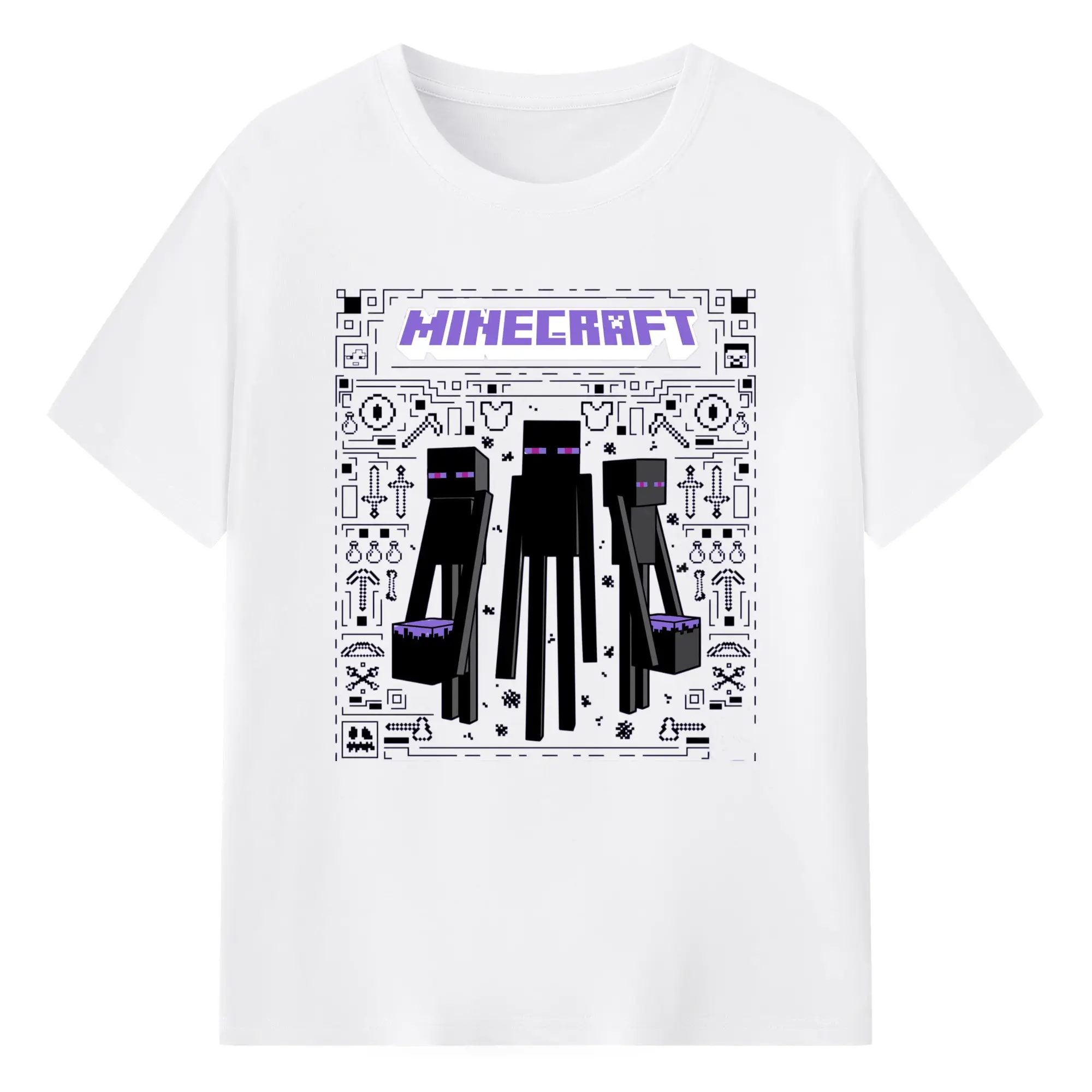 Minecraft enderman graphic shirt​ - 180g Cotton T-Shirt With Front Heat Transfer Print – Soft, Lightweight, Fitted Design – Comfortable Casual Wear For Sports & Everyday Use