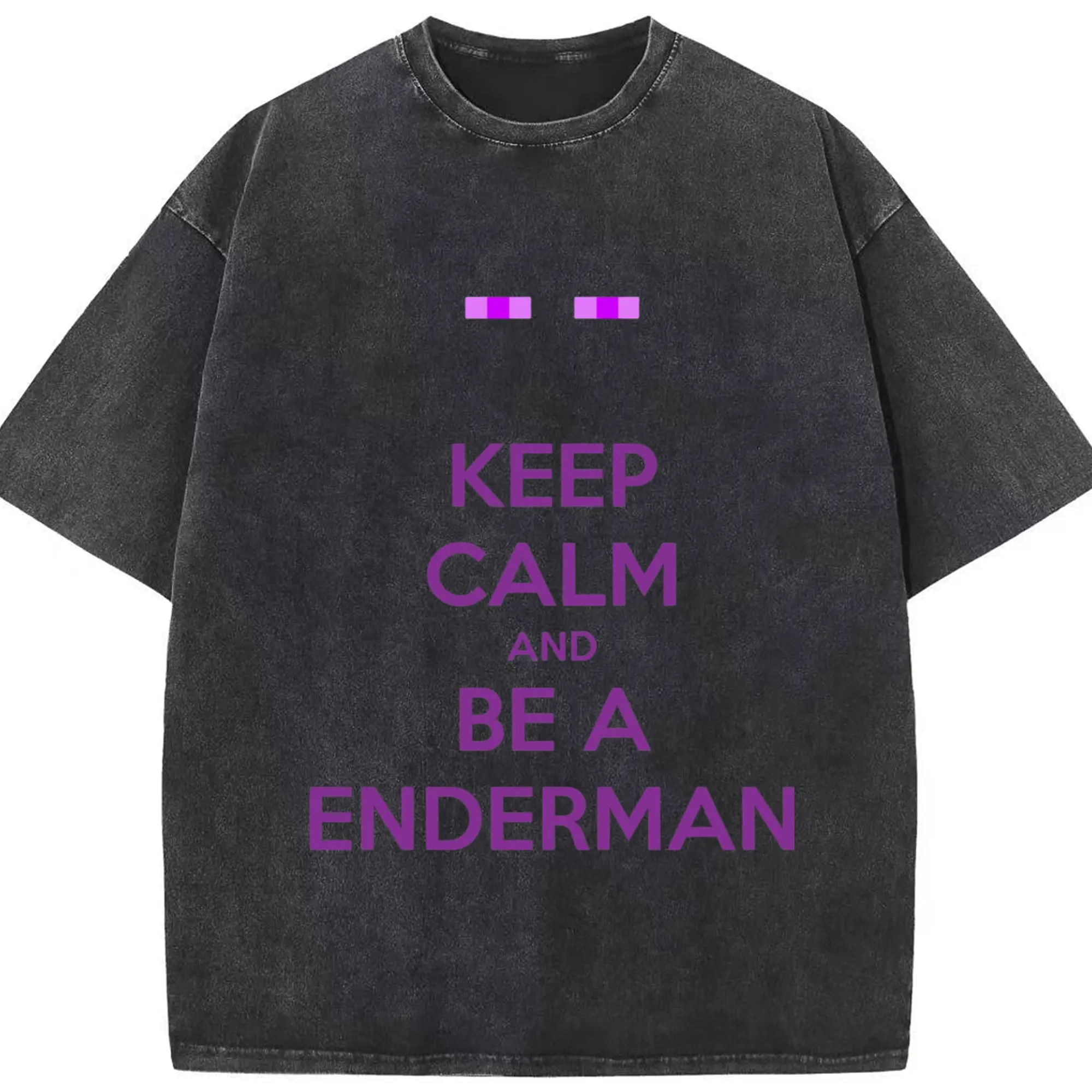 Boy's minecraft enderman logo t shirt​ - Washed Vintage Look 230g Cotton Oversized T-Shirt With Front Heat Transfer Print – Soft, Lightweight, Stylish Fit – Comfortable Casual Wear For Sports & Everyday Use