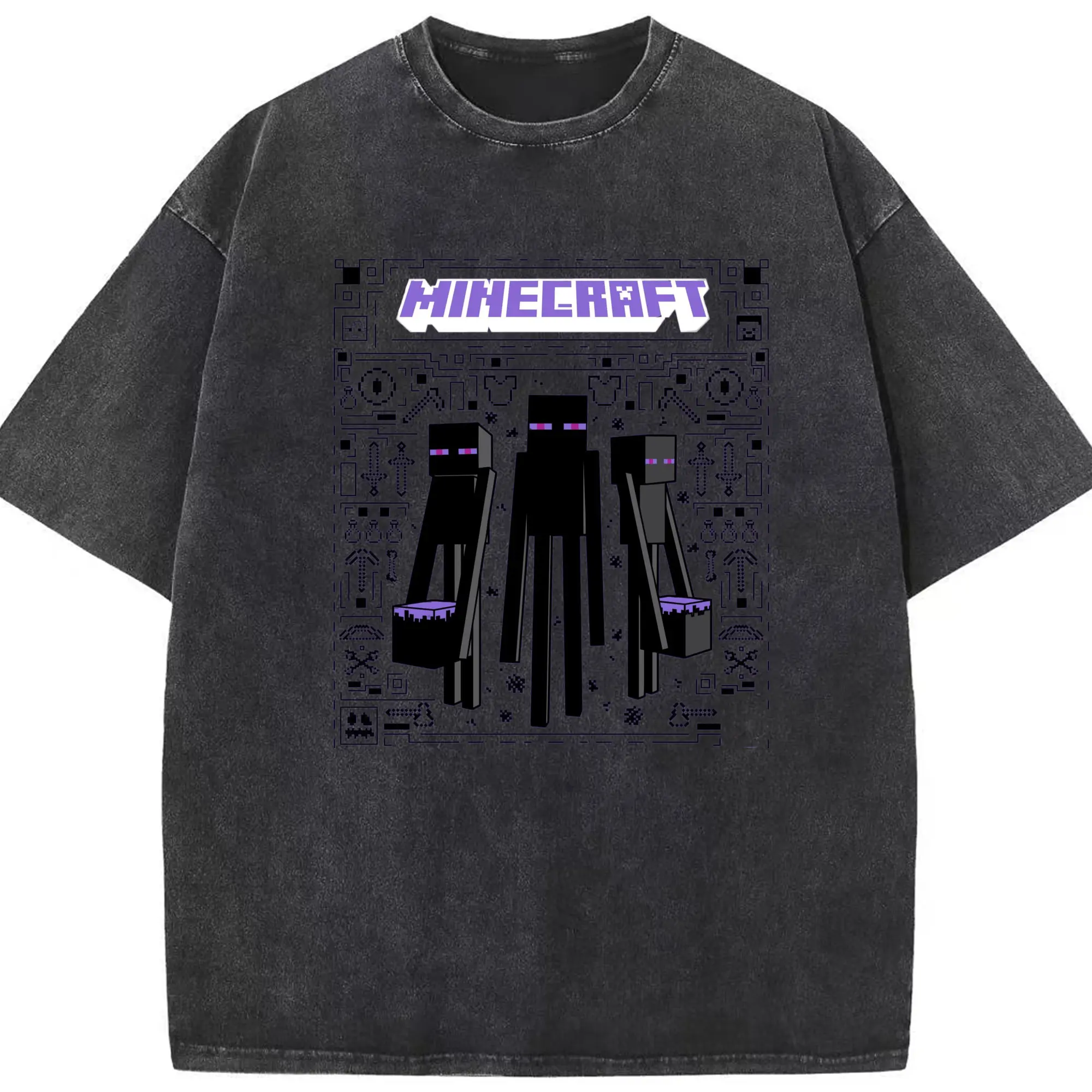Minecraft enderman graphic shirt​ - Washed Vintage Look 230g Cotton Oversized T-Shirt With Front Heat Transfer Print – Soft, Lightweight, Stylish Fit – Comfortable Casual Wear For Sports & Everyday Use