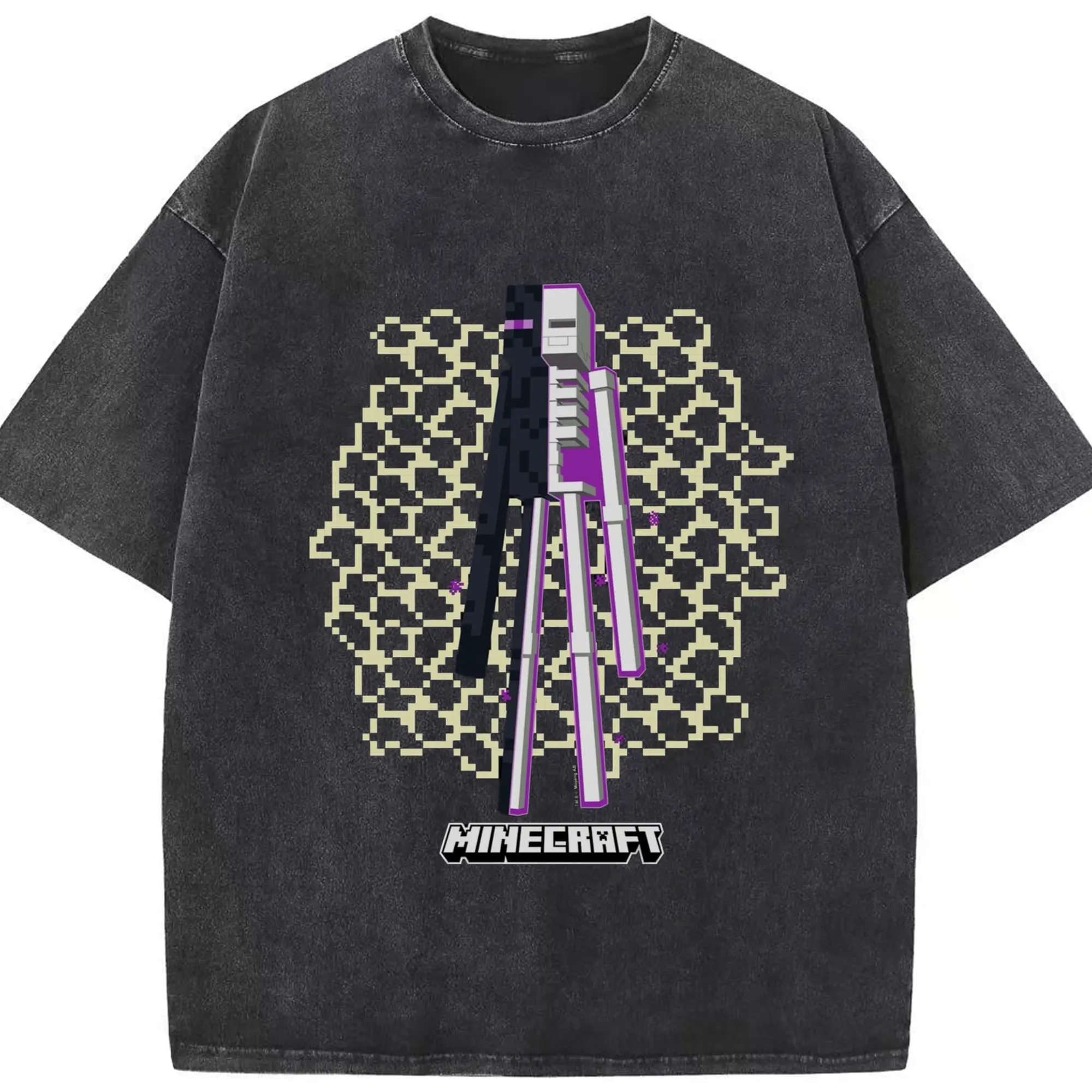 Minecraft enderman graphic t-shirt - Washed Vintage Look 230g Cotton Oversized T-Shirt With Front Heat Transfer Print – Soft, Lightweight, Stylish Fit – Comfortable Casual Wear For Sports & Everyday Use