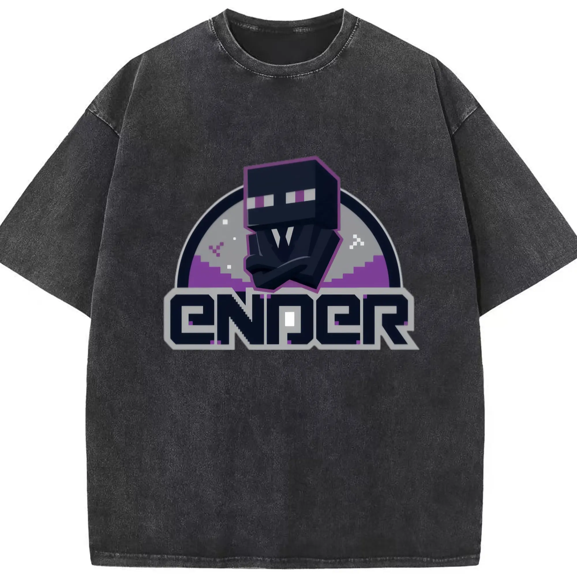 Minecraft Enderman shirt - Washed Vintage Look 230g Cotton Oversized T-Shirt With Front Heat Transfer Print – Soft, Lightweight, Stylish Fit – Comfortable Casual Wear For Sports & Everyday Use