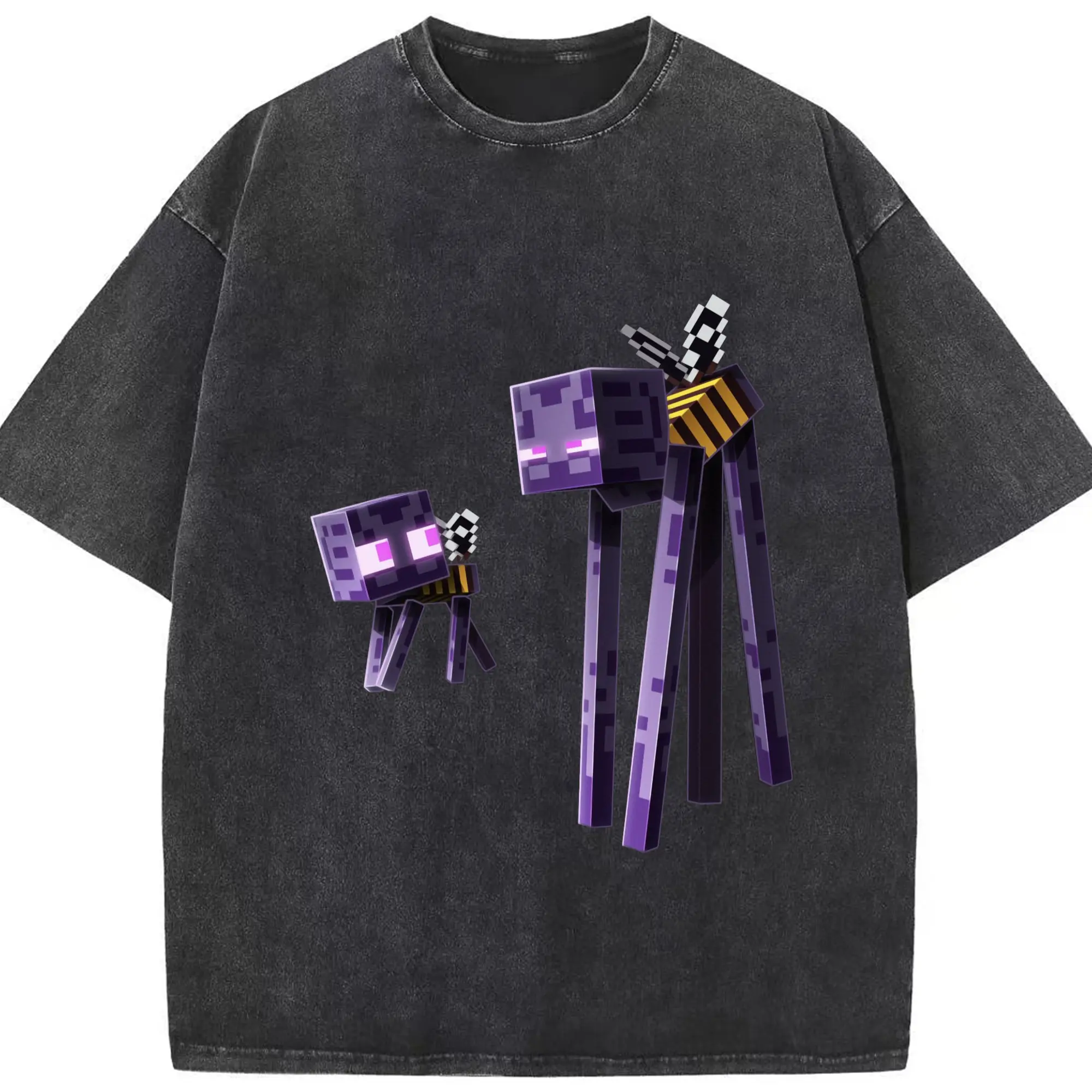 Minecraft Enderman t-shirt - Washed Vintage Look 230g Cotton Oversized T-Shirt With Front Heat Transfer Print – Soft, Lightweight, Stylish Fit – Comfortable Casual Wear For Sports & Everyday Use