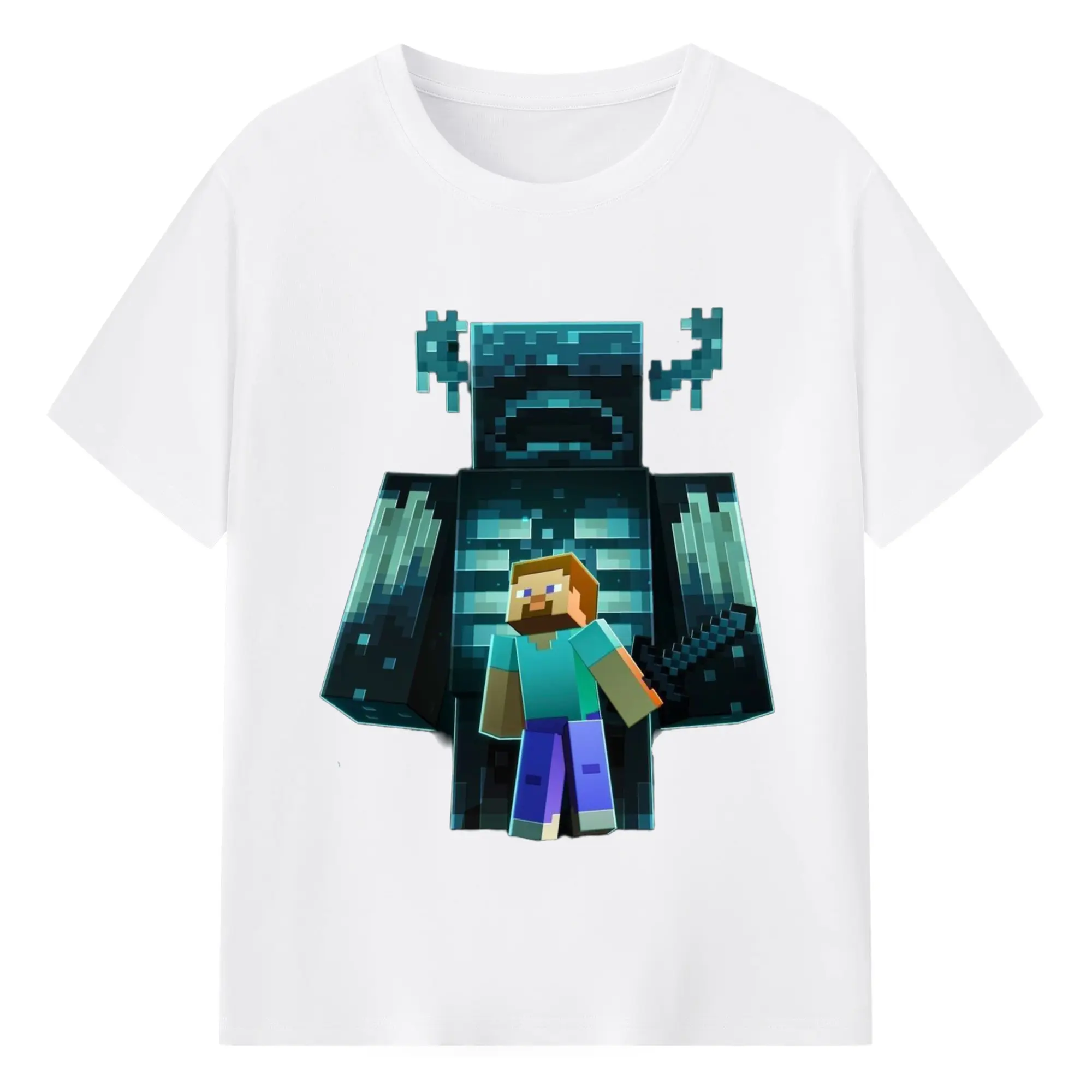 Men's Minecraft Warden Graphic T-Shirt - 180g Cotton T-Shirt With Front Heat Transfer Print – Soft, Lightweight, Fitted Design – Comfortable Casual Wear For Sports & Everyday Use