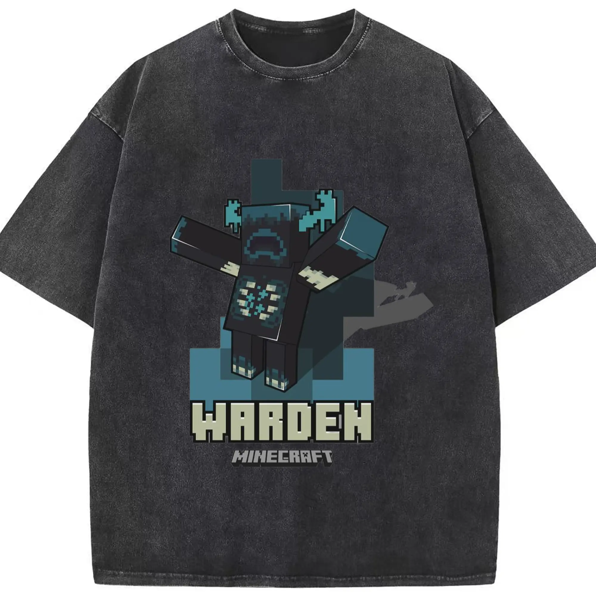 Minecraft Warden graphic shirt​ - Washed Vintage Look 230g Cotton Oversized T-Shirt With Front Heat Transfer Print – Soft, Lightweight, Stylish Fit – Comfortable Casual Wear For Sports & Everyday Use