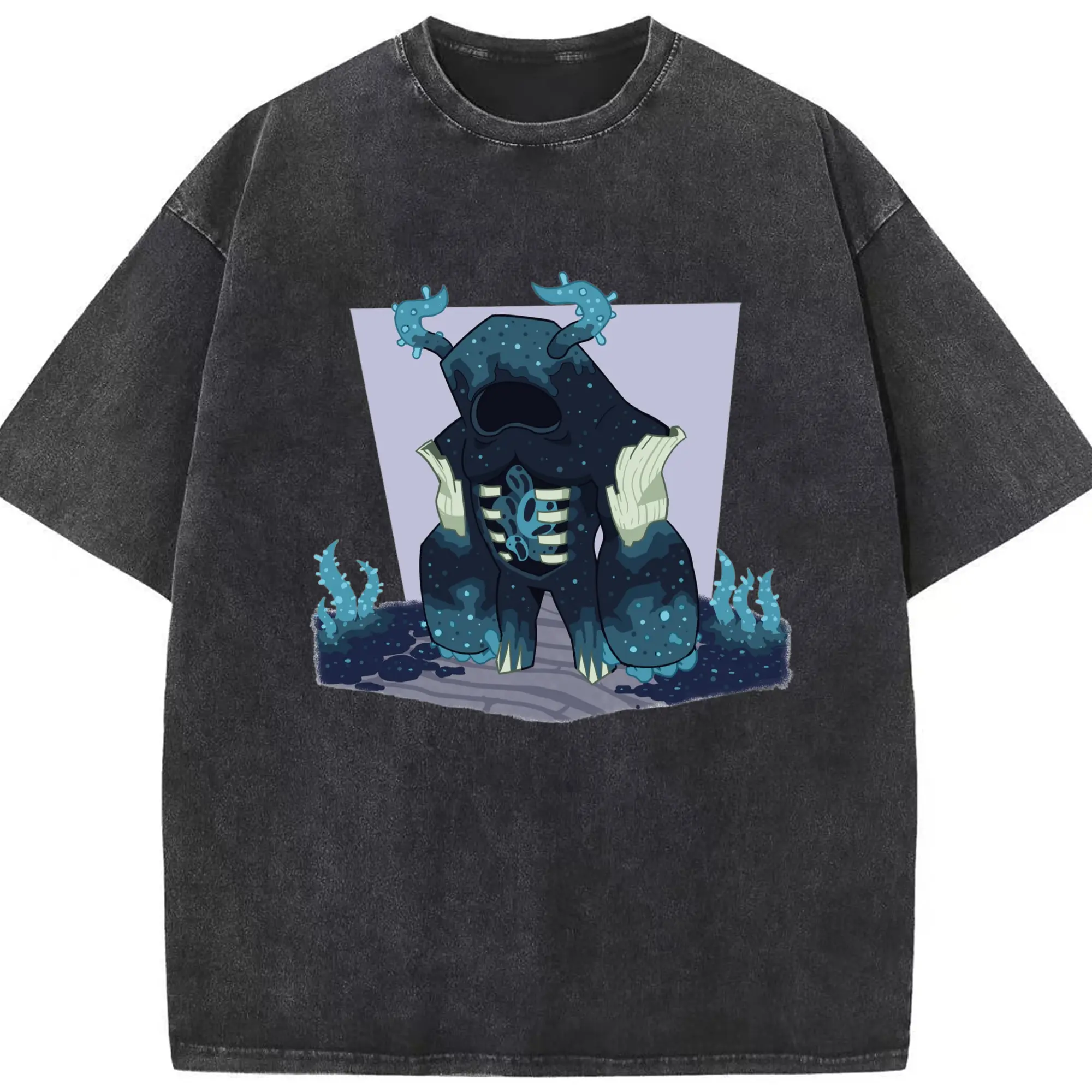 Minecraft Warden graphic t-shirt​ - Washed Vintage Look 230g Cotton Oversized T-Shirt With Front Heat Transfer Print – Soft, Lightweight, Stylish Fit – Comfortable Casual Wear For Sports & Everyday Use