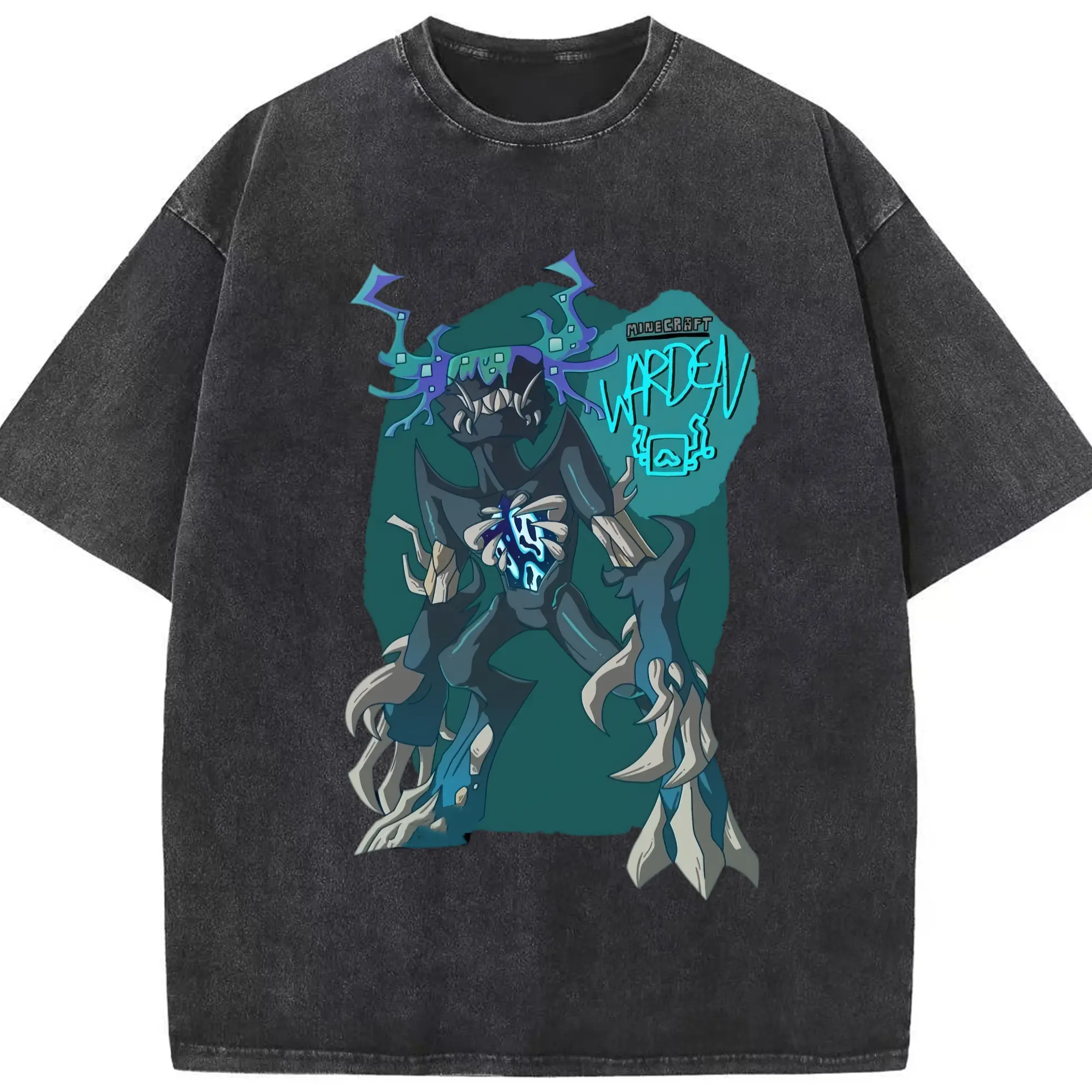 Warden Minecraft art Tee - Washed Vintage Look 230g Cotton Oversized T-Shirt With Front Heat Transfer Print – Soft, Lightweight, Stylish Fit – Comfortable Casual Wear For Sports & Everyday Use