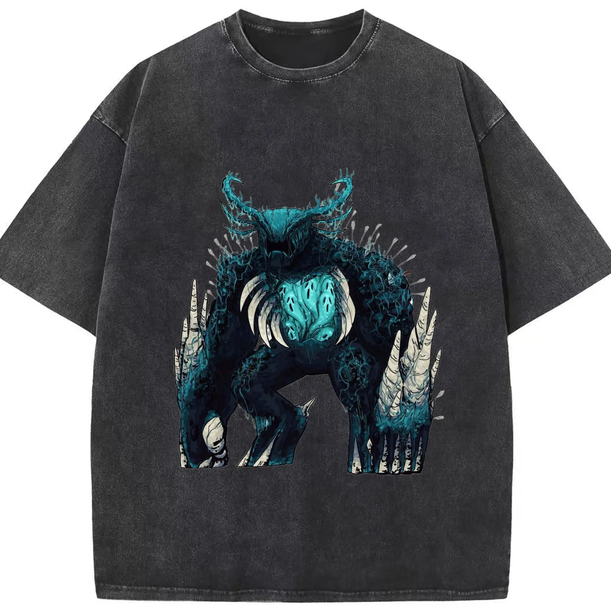 Warden Minecraft art T-Shirt - Washed Vintage Look 230g Cotton Oversized T-Shirt With Front Heat Transfer Print – Soft, Lightweight, Stylish Fit – Comfortable Casual Wear For Sports & Everyday Use