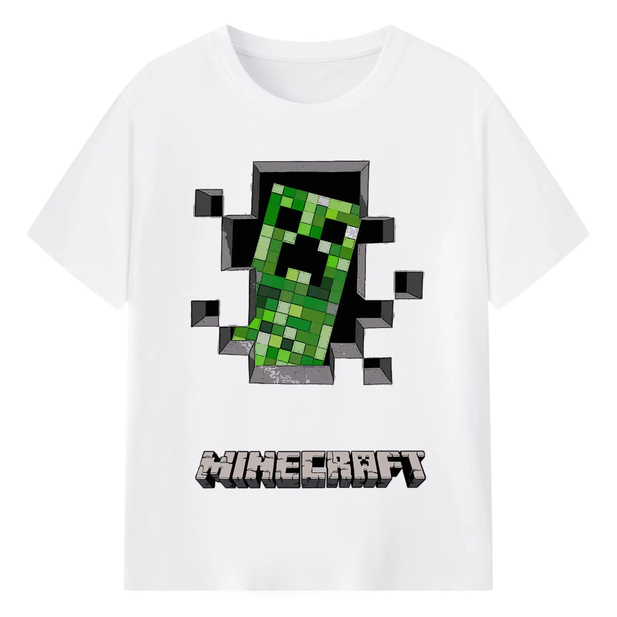 Minecraft  creeper t shirt​ - 180g Cotton T-Shirt With Front Heat Transfer Print – Soft, Lightweight, Fitted Design – Comfortable Casual Wear For Sports & Everyday Use