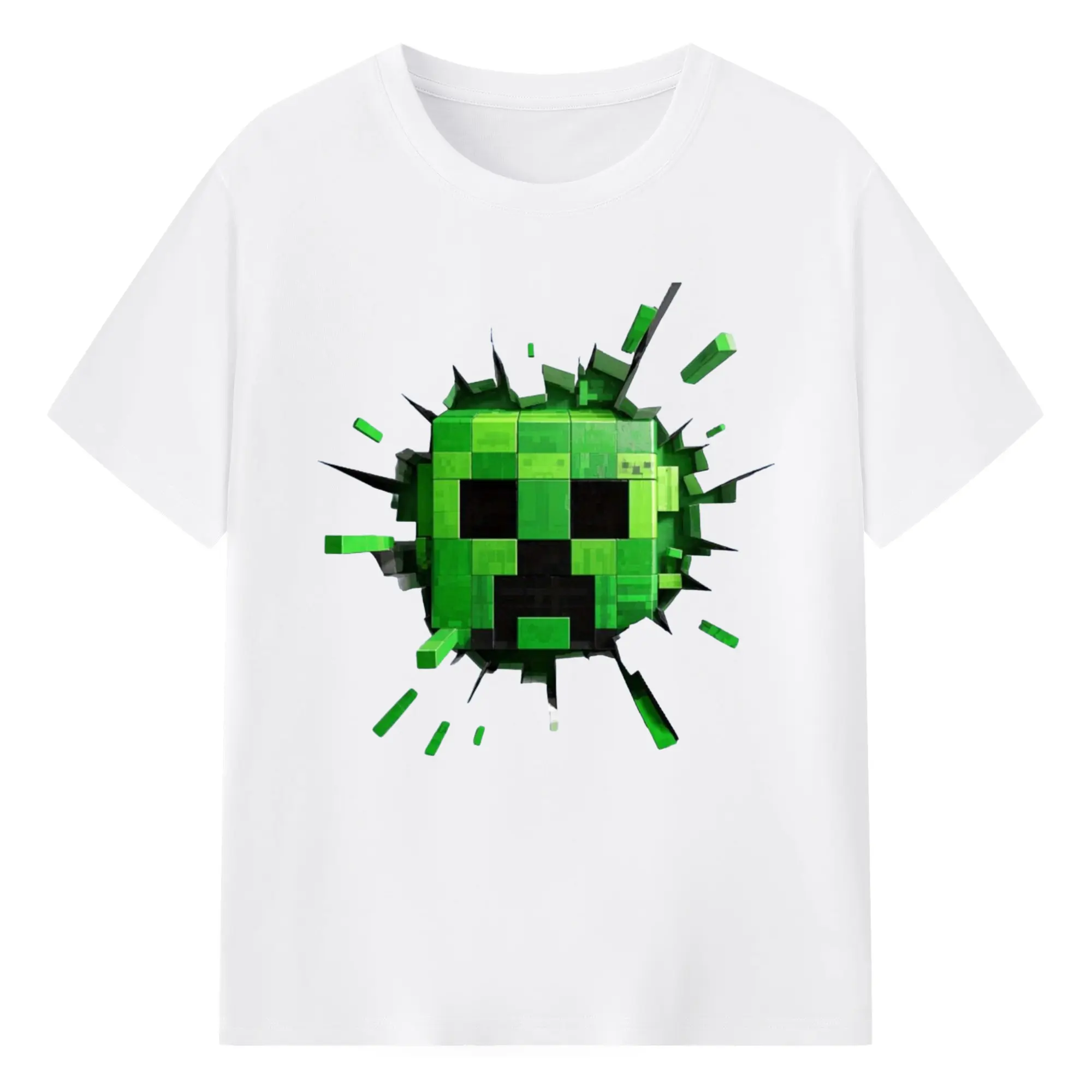 Minecraft Creeper Classic T-Shirt - 180g Cotton T-Shirt With Front Heat Transfer Print – Soft, Lightweight, Fitted Design – Comfortable Casual Wear For Sports & Everyday Use