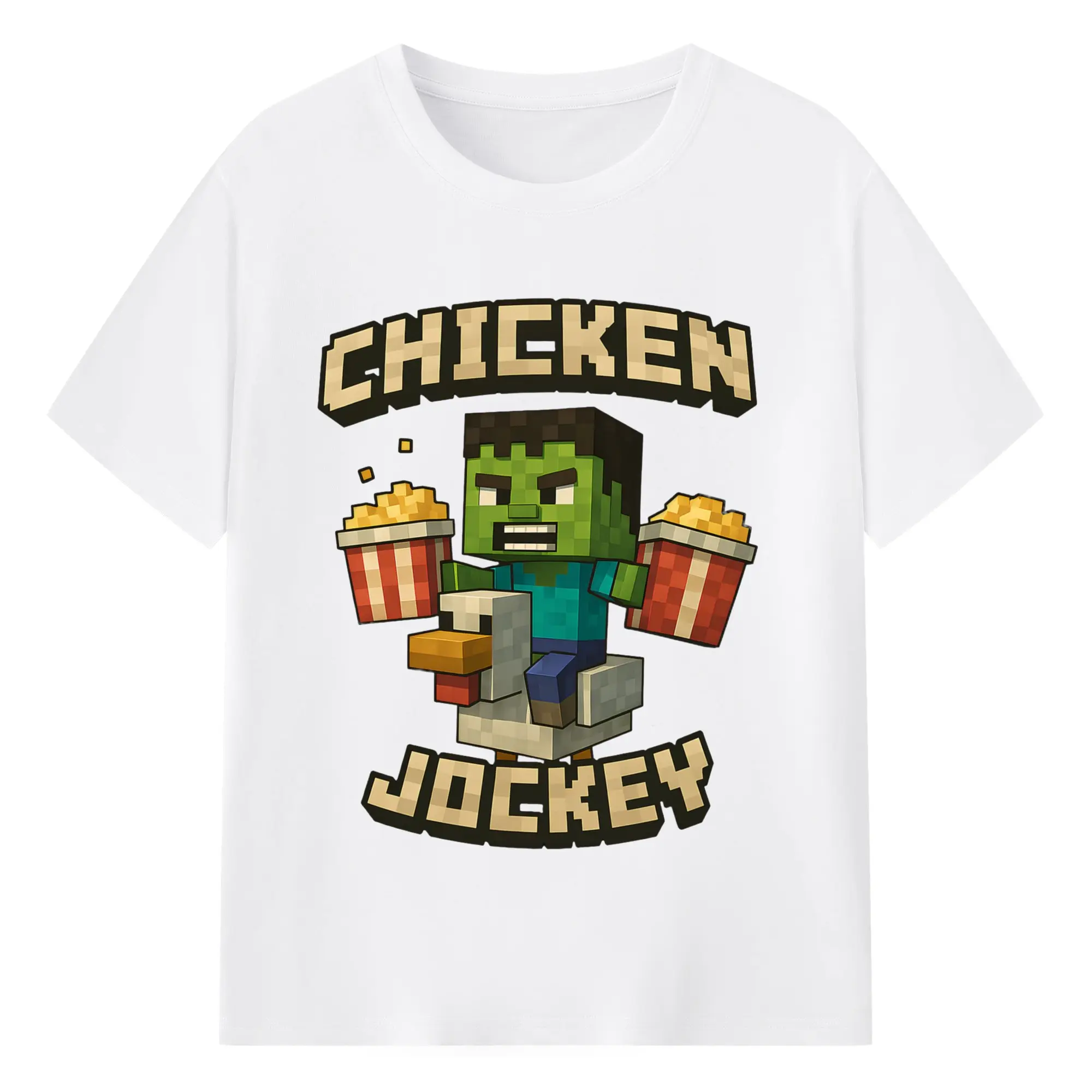 Adult minecraft zombie shirt​ - 180g Cotton T-Shirt With Front Heat Transfer Print – Soft, Lightweight, Fitted Design – Comfortable Casual Wear For Sports & Everyday Use