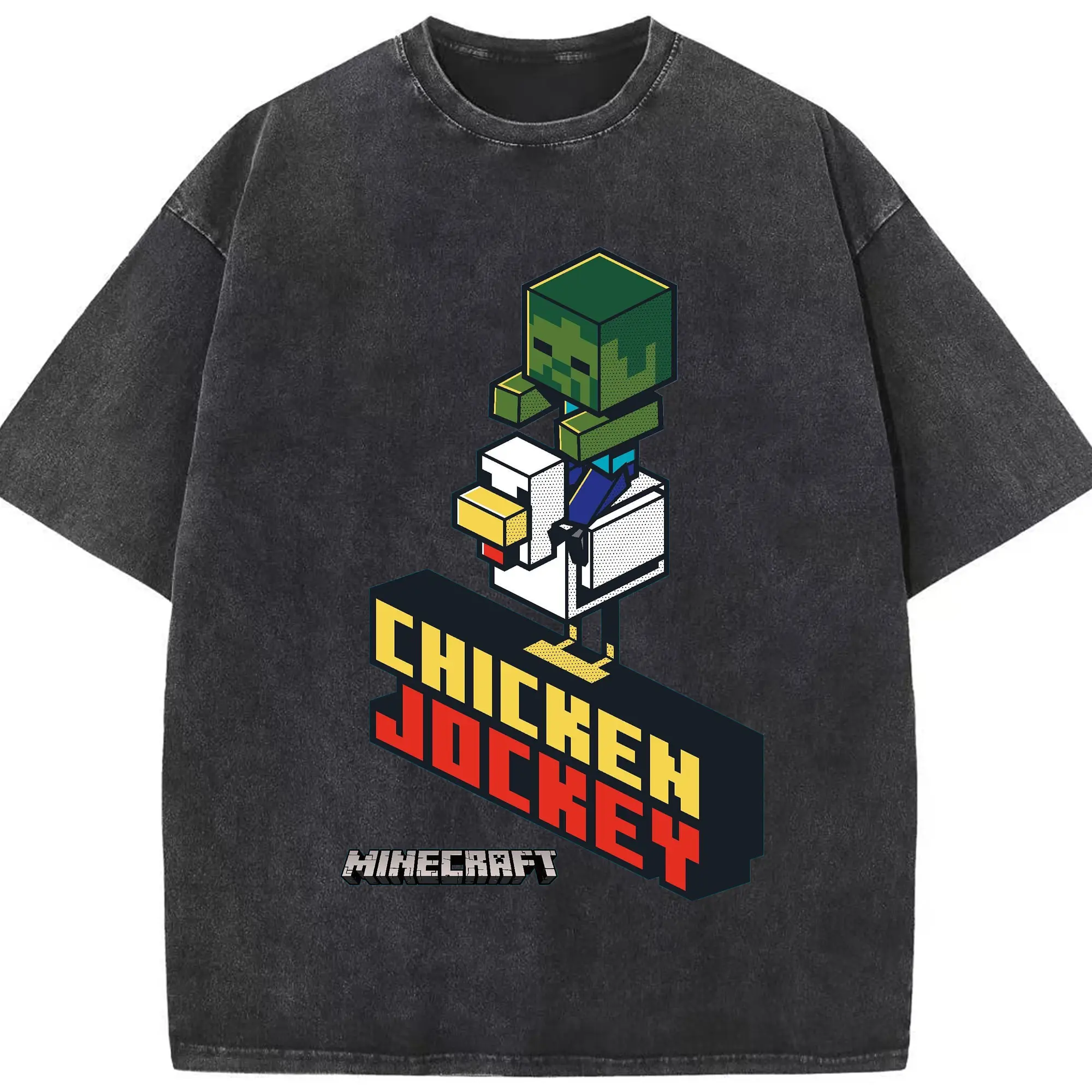 Minecraft Zombie Graphic T-Shirt - Washed Vintage Look 230g Cotton Oversized T-Shirt With Front Heat Transfer Print – Soft, Lightweight, Stylish Fit – Comfortable Casual Wear For Sports & Everyday Use