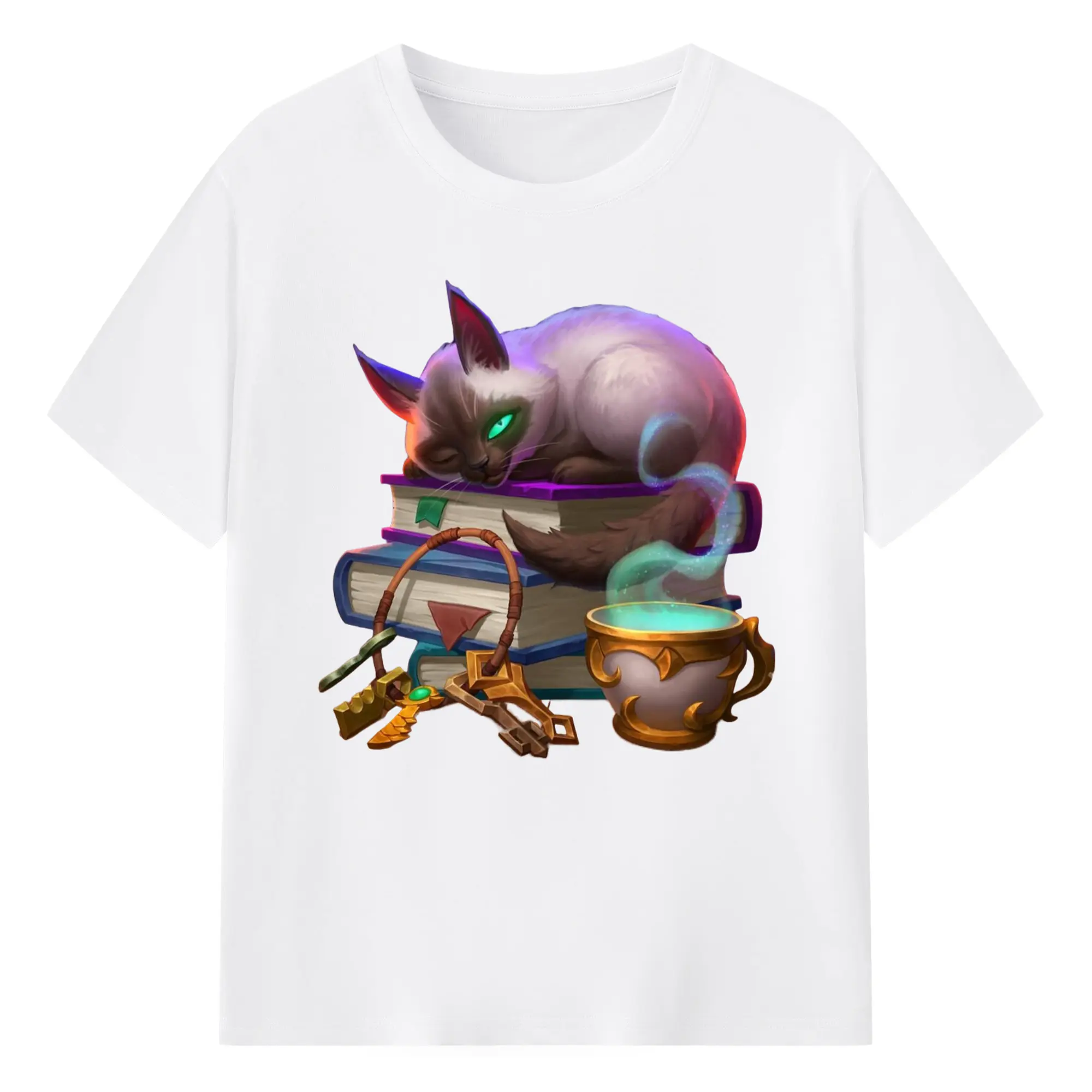 Hearthstone cat tee - 180g Cotton T-Shirt With Front Heat Transfer Print – Soft, Lightweight, Fitted Design – Comfortable Casual Wear For Sports & Everyday Use