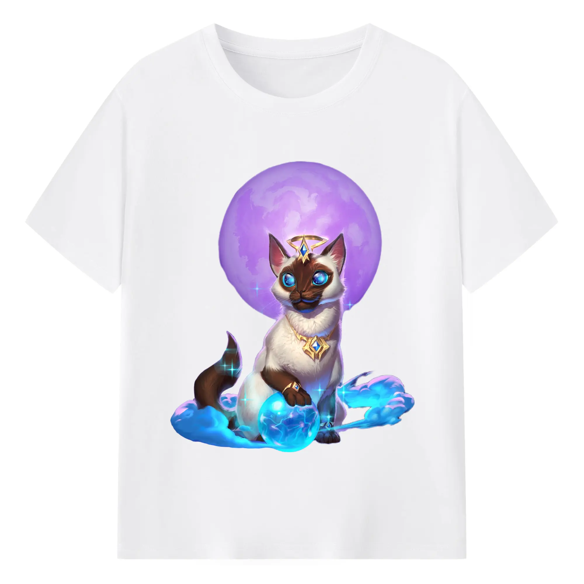 Hearthstone cat t-shirt - 180g Cotton T-Shirt With Front Heat Transfer Print – Soft, Lightweight, Fitted Design – Comfortable Casual Wear For Sports & Everyday Use