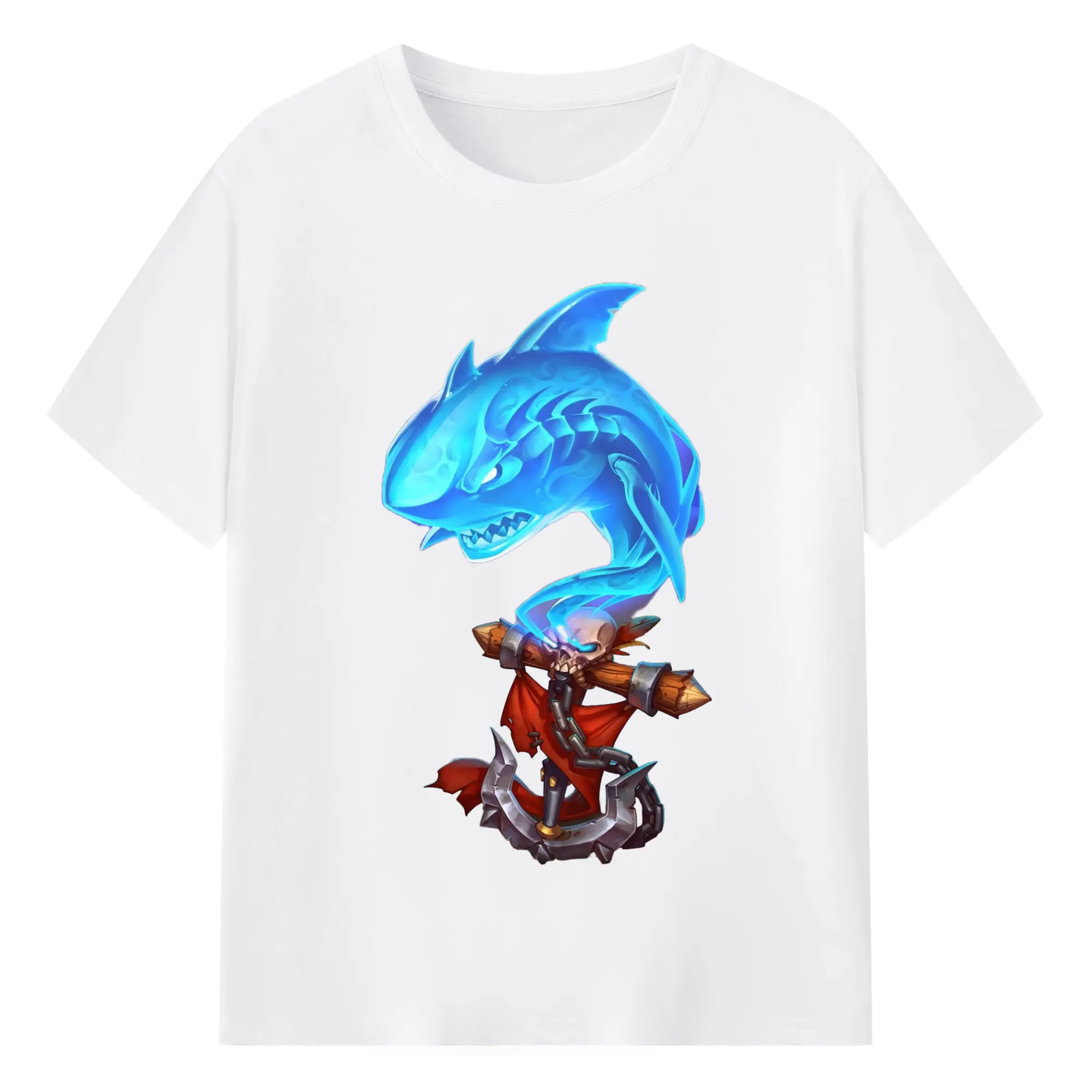 Hearthstone shaman shark icon t shirts - 180g Cotton T-Shirt With Front Heat Transfer Print – Soft, Lightweight, Fitted Design – Comfortable Casual Wear For Sports & Everyday Use