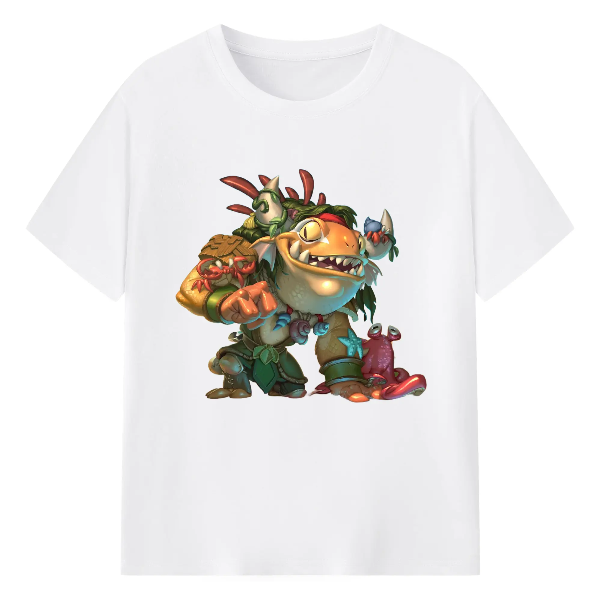 Hearthstone Tauren Murloc t shirts - 180g Cotton T-Shirt With Front Heat Transfer Print – Soft, Lightweight, Fitted Design – Comfortable Casual Wear For Sports & Everyday Use
