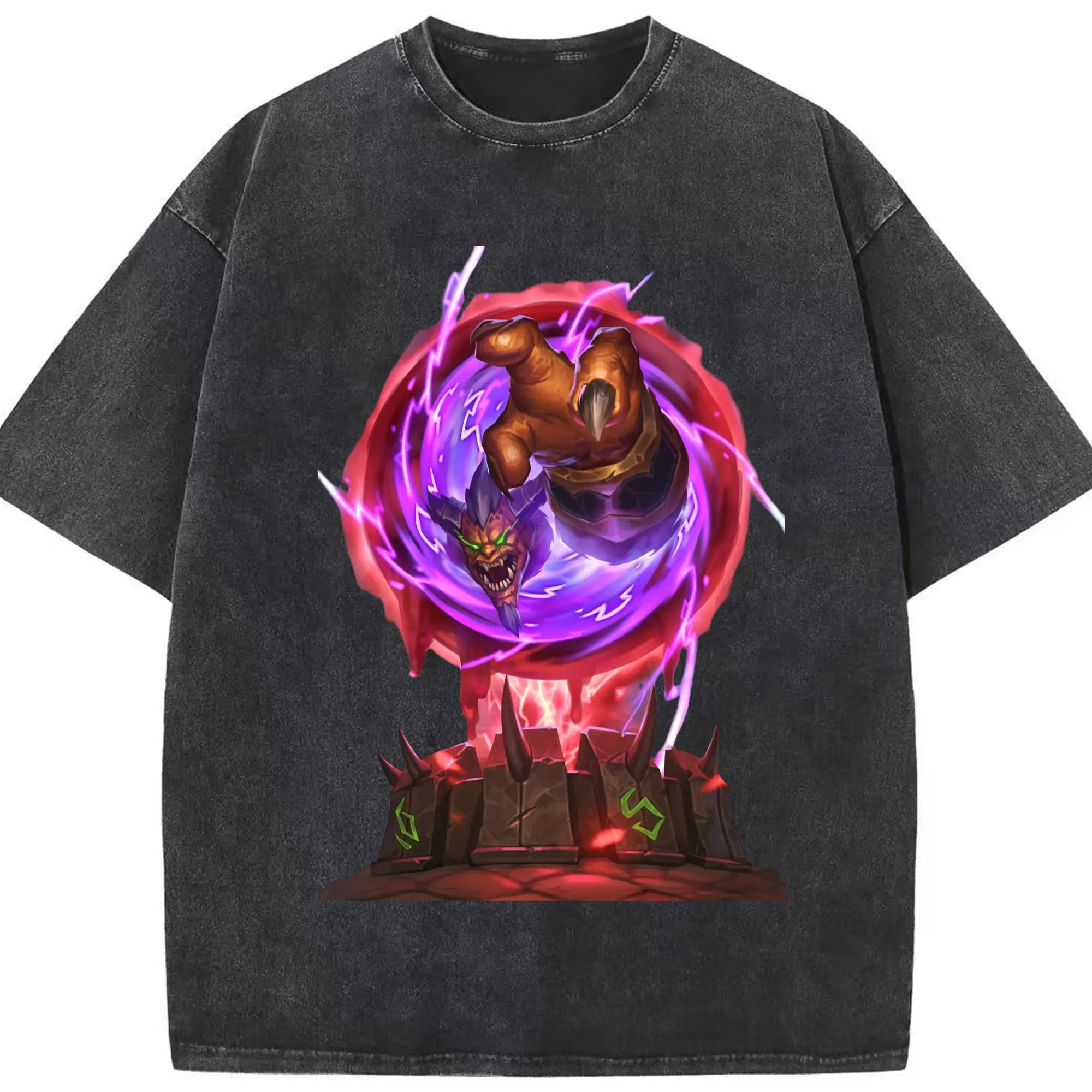 Hearthstone Demon icon t shirts - Washed Vintage Look 230g Cotton Oversized T-Shirt With Front Heat Transfer Print – Soft, Lightweight, Stylish Fit – Comfortable Casual Wear For Sports & Everyday Use
