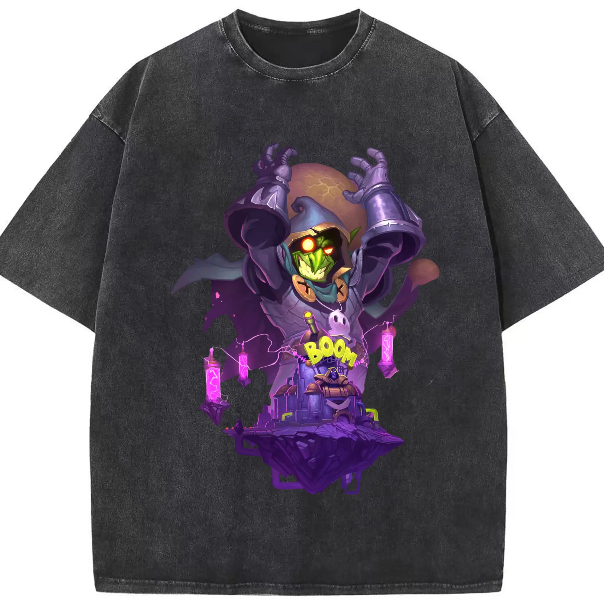 Hearthstone Goblin t shirts​ - Washed Vintage Look 230g Cotton Oversized T-Shirt With Front Heat Transfer Print – Soft, Lightweight, Stylish Fit – Comfortable Casual Wear For Sports & Everyday Use