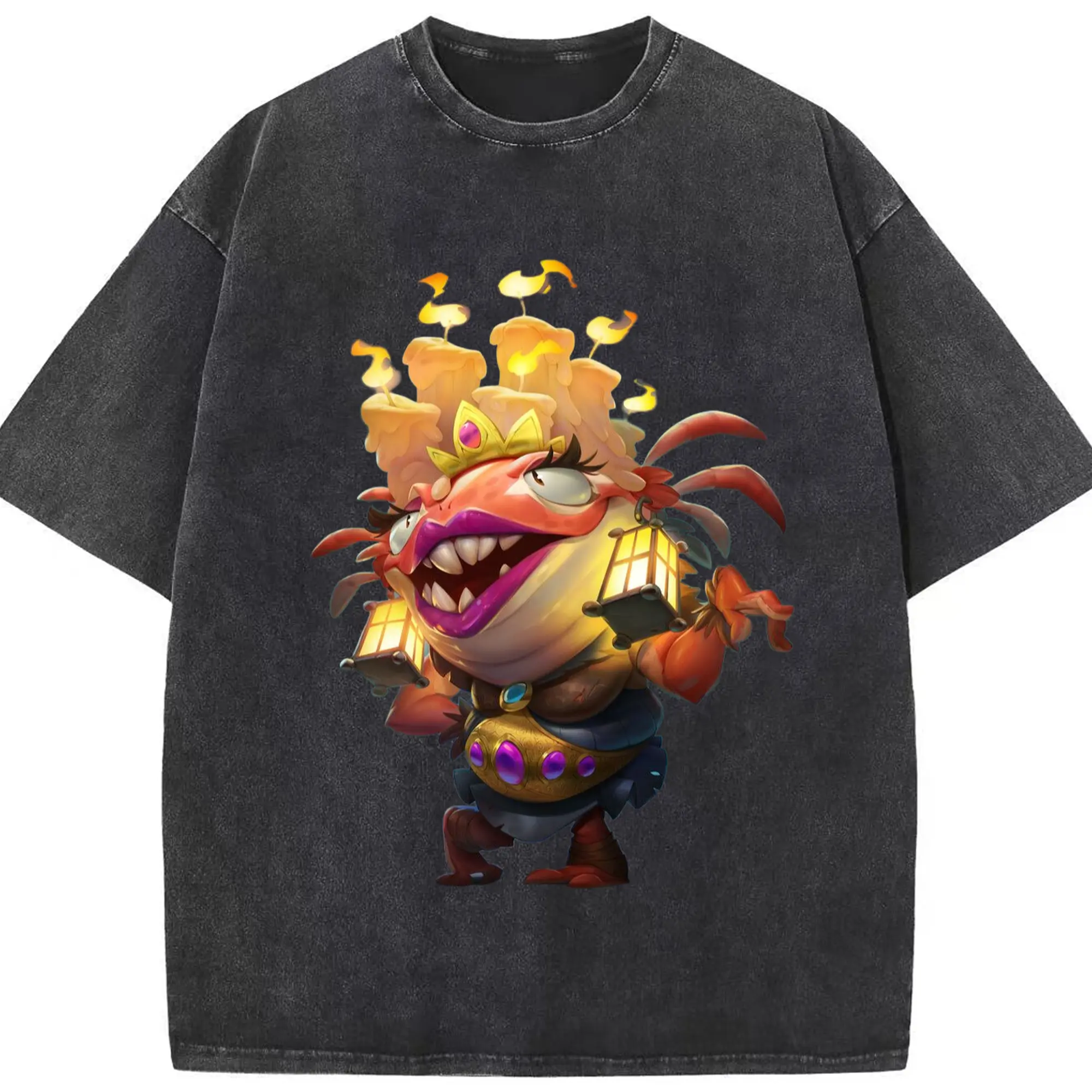 Hearthstone Murloc t shirts - Washed Vintage Look 230g Cotton Oversized T-Shirt With Front Heat Transfer Print – Soft, Lightweight, Stylish Fit – Comfortable Casual Wear For Sports & Everyday Use