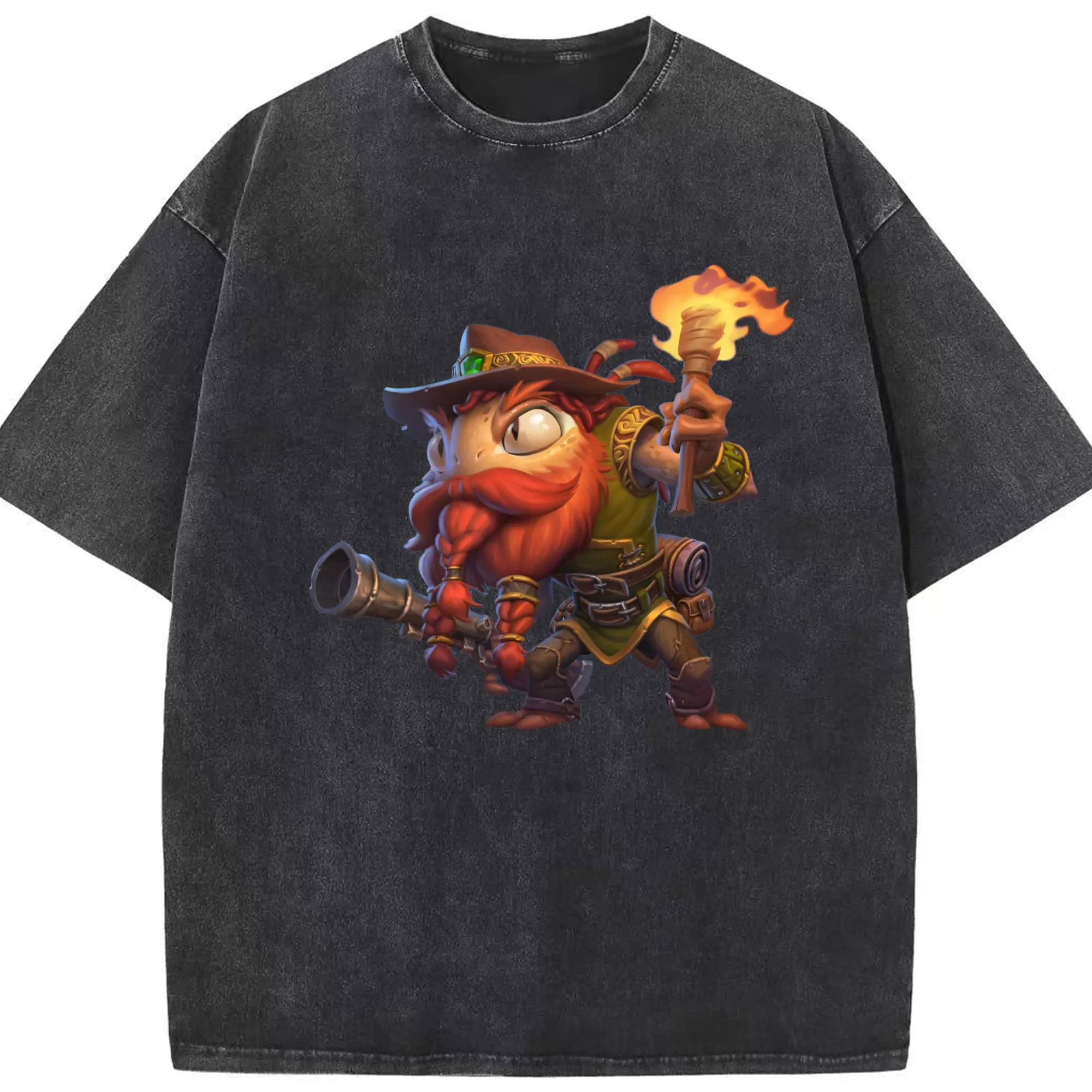Hearthstone Murloc tee - Washed Vintage Look 230g Cotton Oversized T-Shirt With Front Heat Transfer Print – Soft, Lightweight, Stylish Fit – Comfortable Casual Wear For Sports & Everyday Use