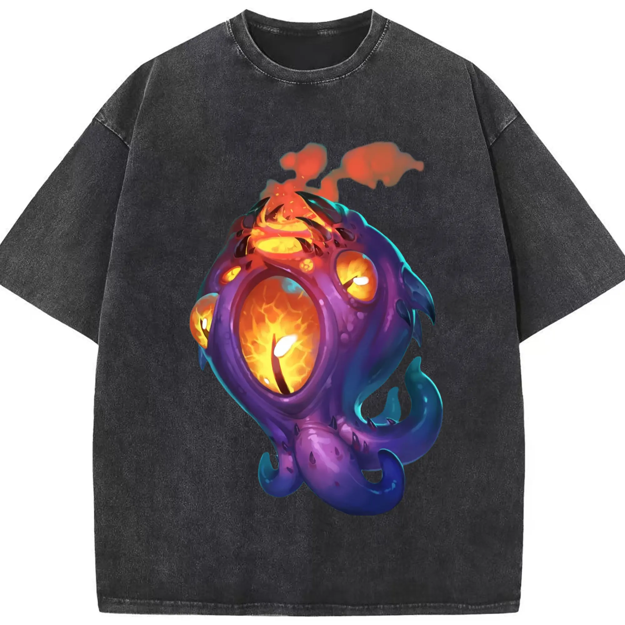 Hearthstone Old God graphic t shirts​ - Washed Vintage Look 230g Cotton Oversized T-Shirt With Front Heat Transfer Print – Soft, Lightweight, Stylish Fit – Comfortable Casual Wear For Sports & Everyday Use