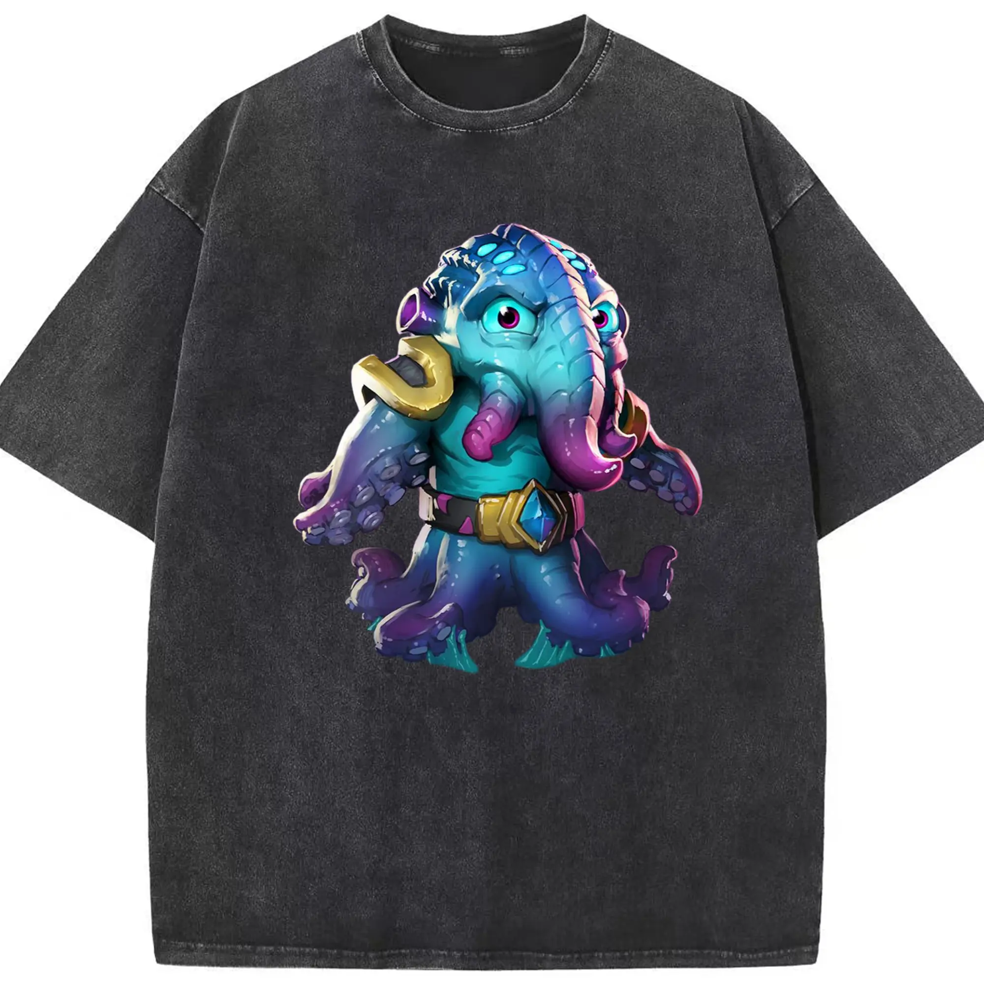 Hearthstone Old God graphic tee - Washed Vintage Look 230g Cotton Oversized T-Shirt With Front Heat Transfer Print – Soft, Lightweight, Stylish Fit – Comfortable Casual Wear For Sports & Everyday Use