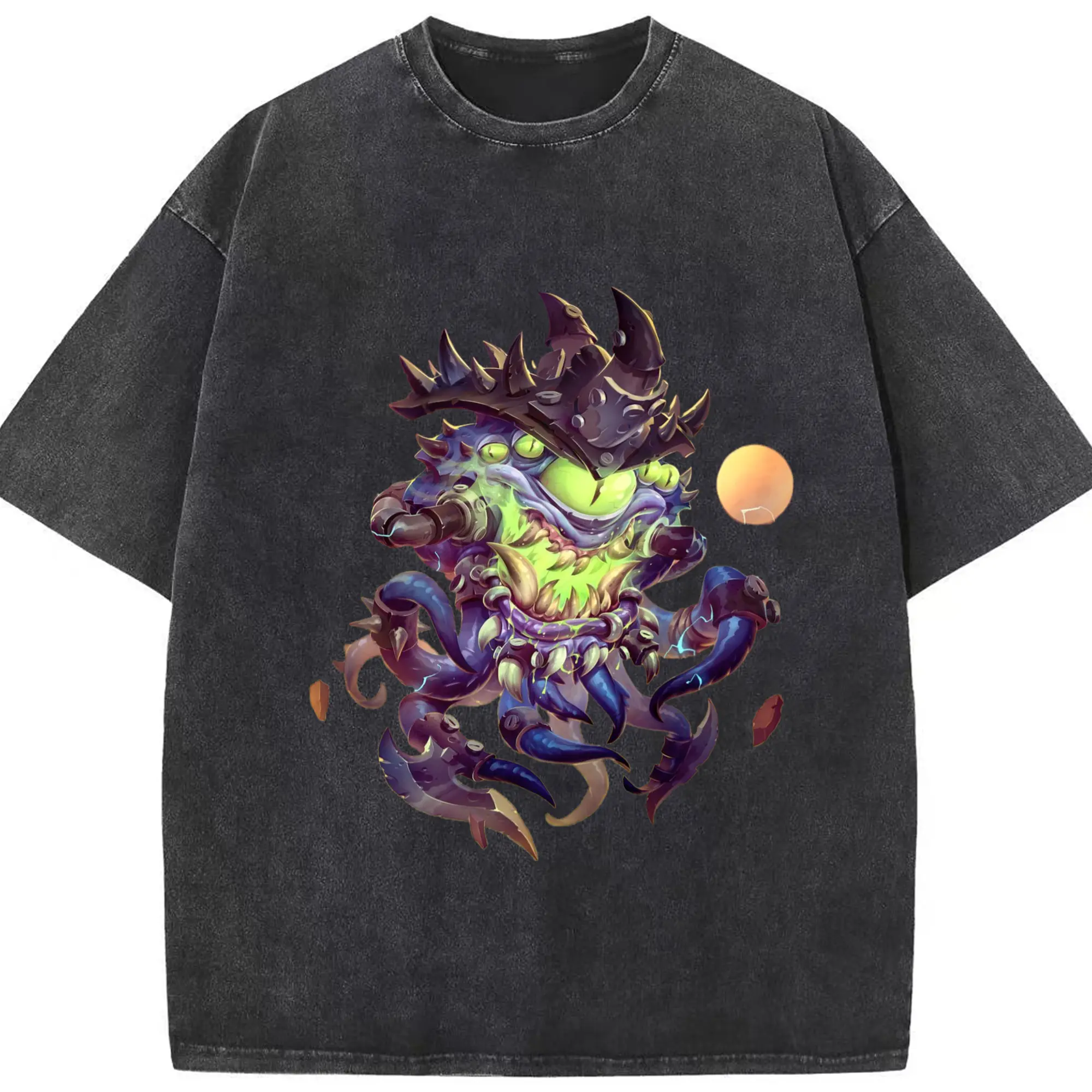 Hearthstone Old God t shirts​ - Washed Vintage Look 230g Cotton Oversized T-Shirt With Front Heat Transfer Print – Soft, Lightweight, Stylish Fit – Comfortable Casual Wear For Sports & Everyday Use