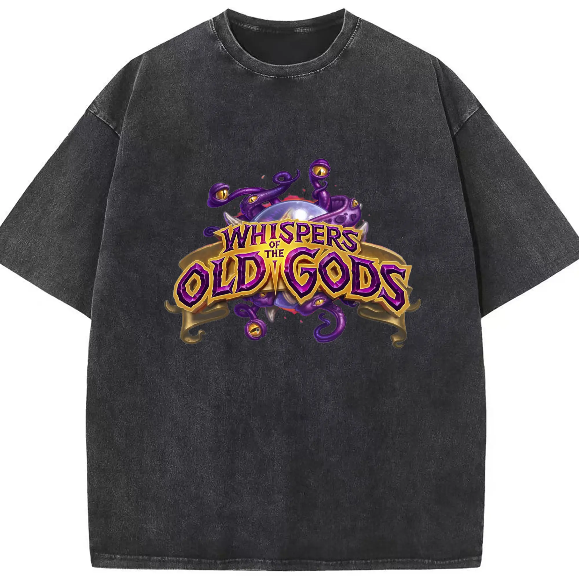 Hearthstone old gods logo shirt - Washed Vintage Look 230g Cotton Oversized T-Shirt With Front Heat Transfer Print – Soft, Lightweight, Stylish Fit – Comfortable Casual Wear For Sports & Everyday Use