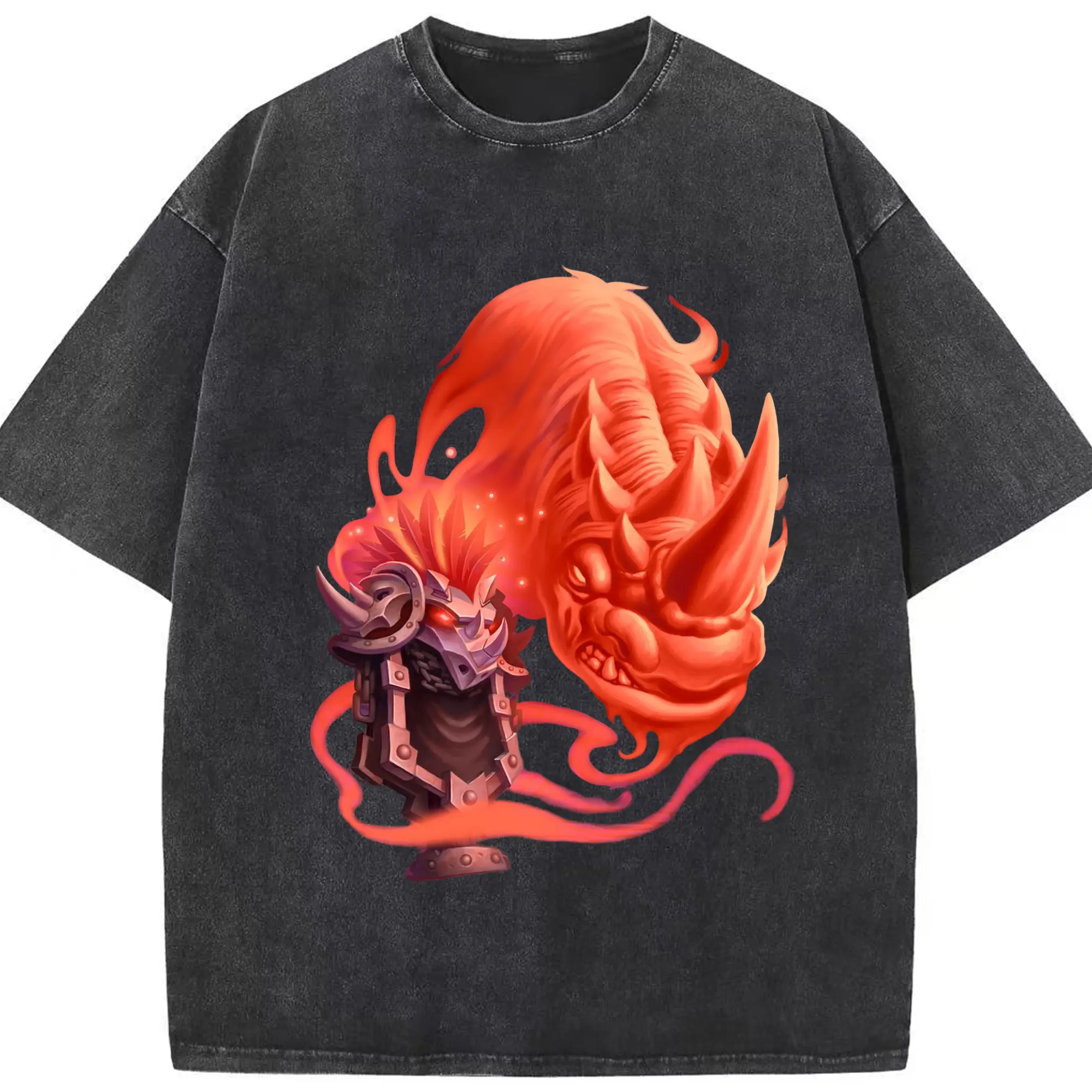 Hearthstone shaman icon tee - Washed Vintage Look 230g Cotton Oversized T-Shirt With Front Heat Transfer Print – Soft, Lightweight, Stylish Fit – Comfortable Casual Wear For Sports & Everyday Use