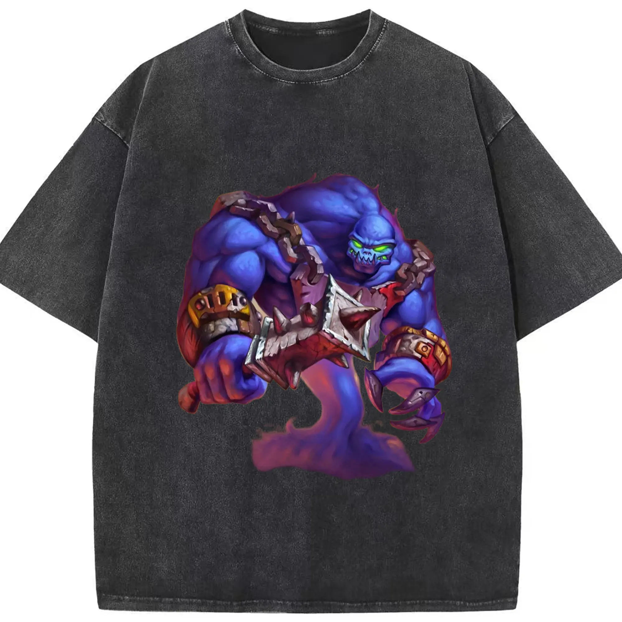 Hearthstone Void graphic tee - Washed Vintage Look 230g Cotton Oversized T-Shirt With Front Heat Transfer Print – Soft, Lightweight, Stylish Fit – Comfortable Casual Wear For Sports & Everyday Use