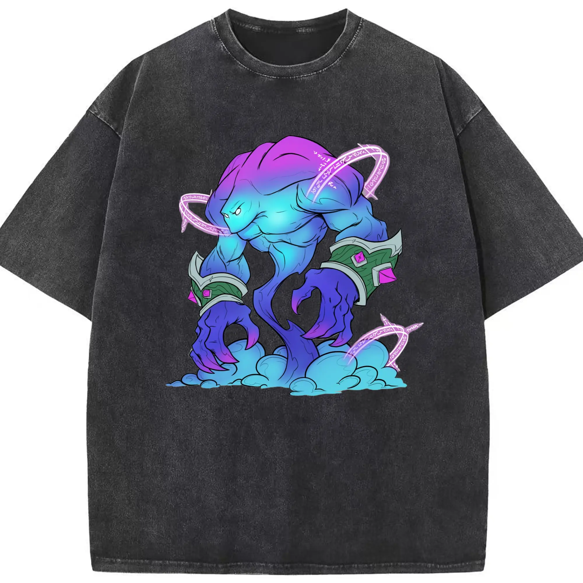 Hearthstone Void tee - Washed Vintage Look 230g Cotton Oversized T-Shirt With Front Heat Transfer Print – Soft, Lightweight, Stylish Fit – Comfortable Casual Wear For Sports & Everyday Use