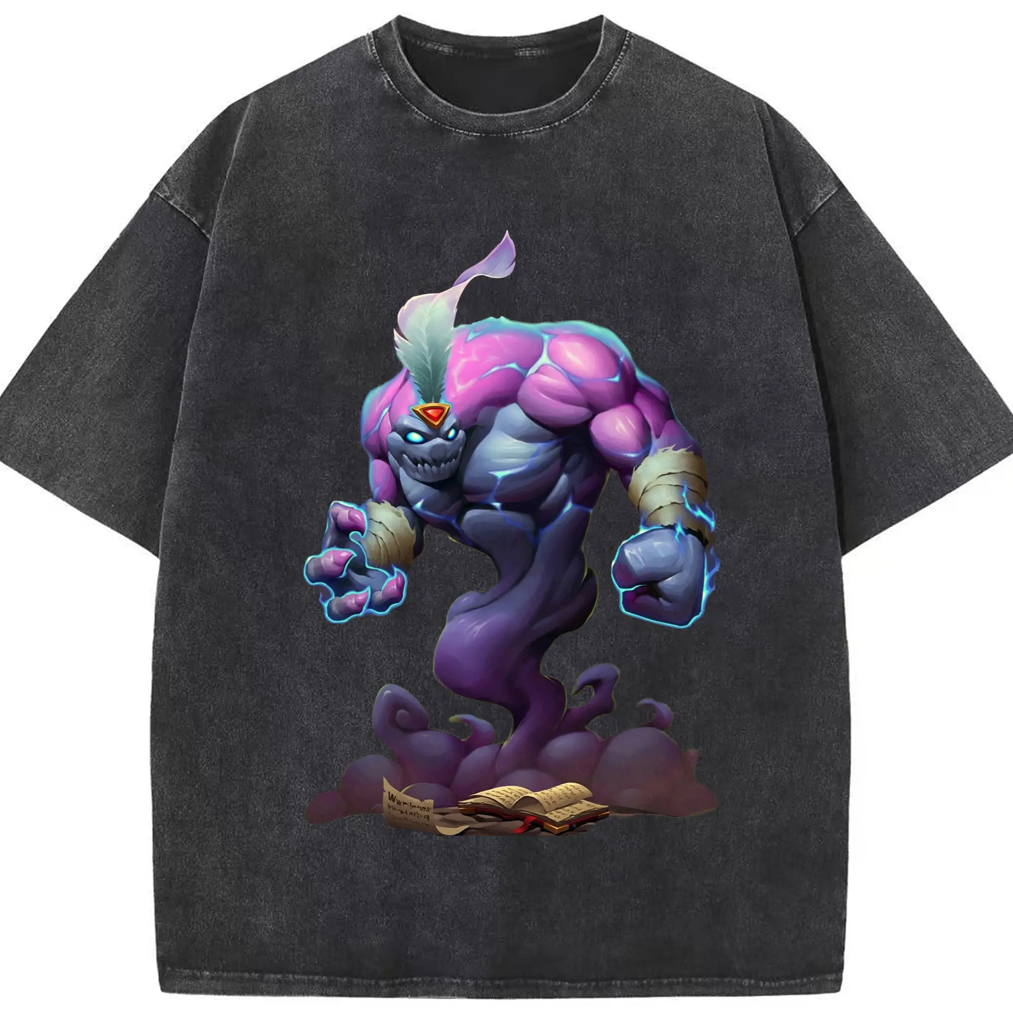 Hearthstone Void t-shirt - Washed Vintage Look 230g Cotton Oversized T-Shirt With Front Heat Transfer Print – Soft, Lightweight, Stylish Fit – Comfortable Casual Wear For Sports & Everyday Use