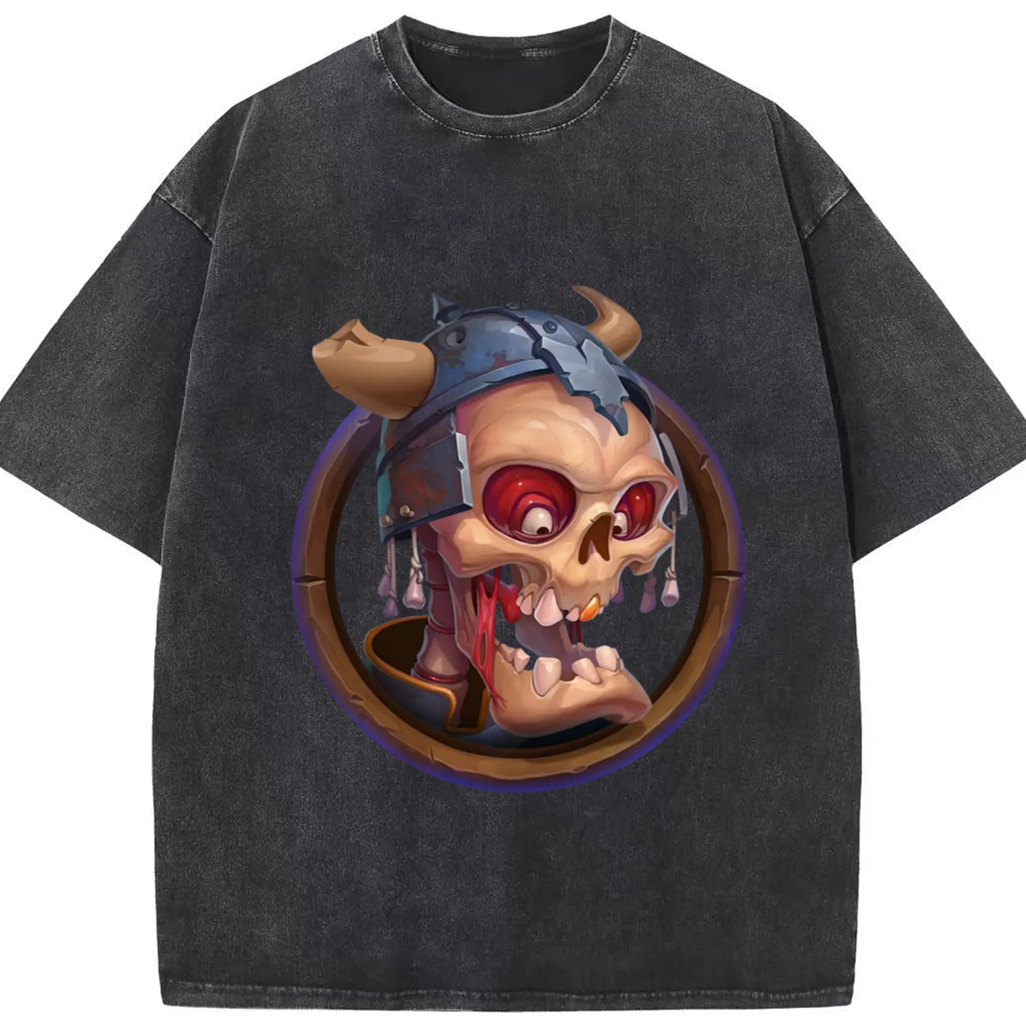 Men' s​hearthstone tee - Washed Vintage Look 230g Cotton Oversized T-Shirt With Front Heat Transfer Print – Soft, Lightweight, Stylish Fit – Comfortable Casual Wear For Sports & Everyday Use