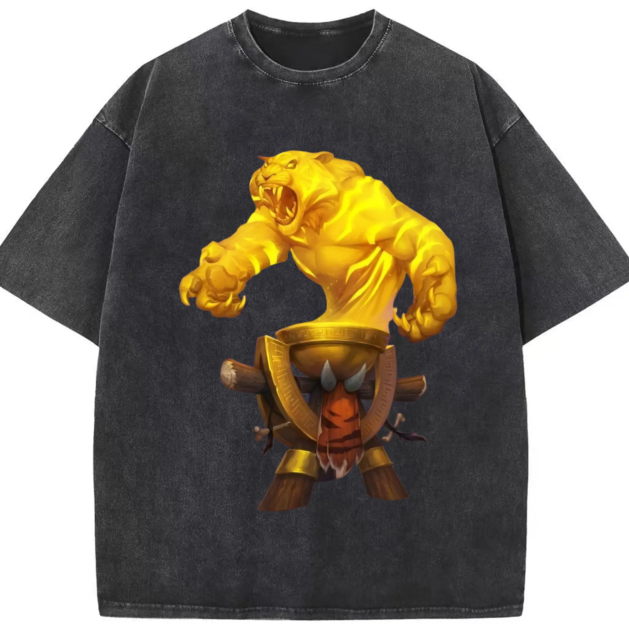 Men's ​hearthstone t-shirts - Washed Vintage Look 230g Cotton Oversized T-Shirt With Front Heat Transfer Print – Soft, Lightweight, Stylish Fit – Comfortable Casual Wear For Sports & Everyday Use