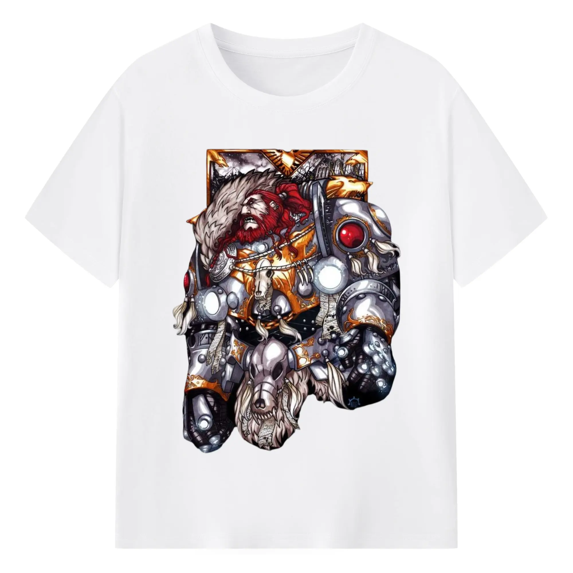 Men's warhammer 40k Space Wolves tee - 180g Cotton T-Shirt With Front Heat Transfer Print – Soft, Lightweight, Fitted Design – Comfortable Casual Wear For Sports & Everyday Use