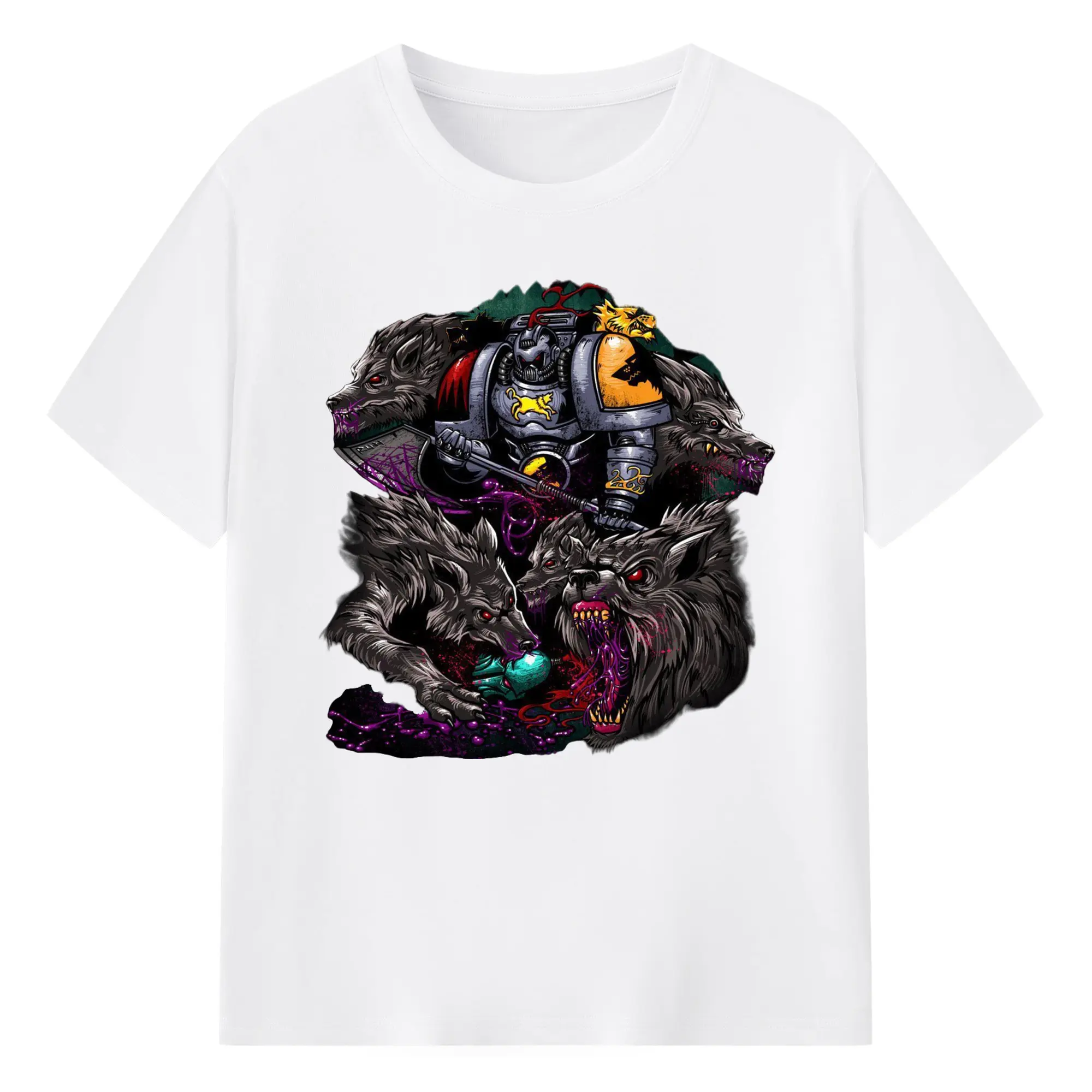 Men's warhammer 40k Space Wolves t-shirt - 180g Cotton T-Shirt With Front Heat Transfer Print – Soft, Lightweight, Fitted Design – Comfortable Casual Wear For Sports & Everyday Use