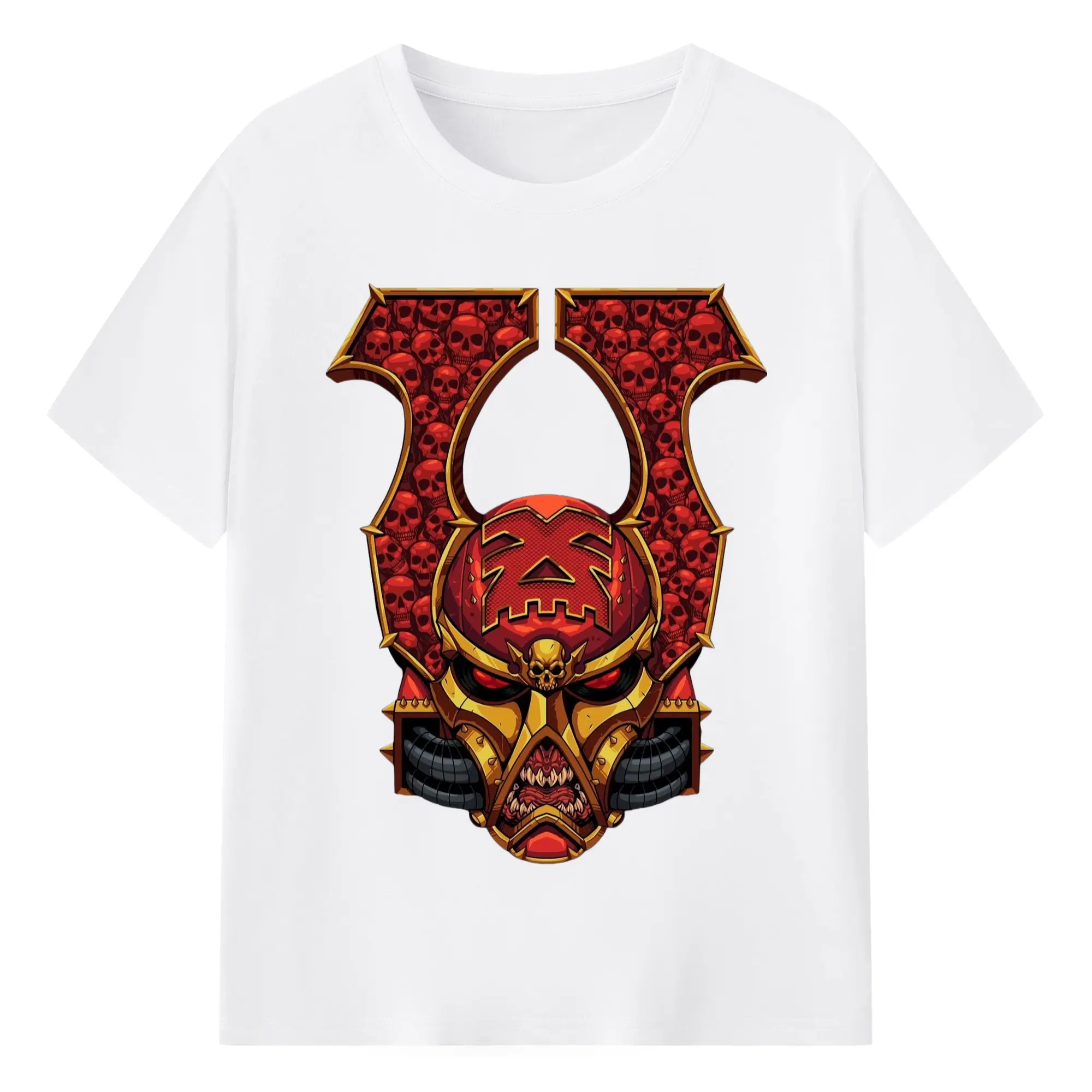 Warhammer 40K Chaos Armies face t shirt​ - 180g Cotton T-Shirt With Front Heat Transfer Print – Soft, Lightweight, Fitted Design – Comfortable Casual Wear For Sports & Everyday Use