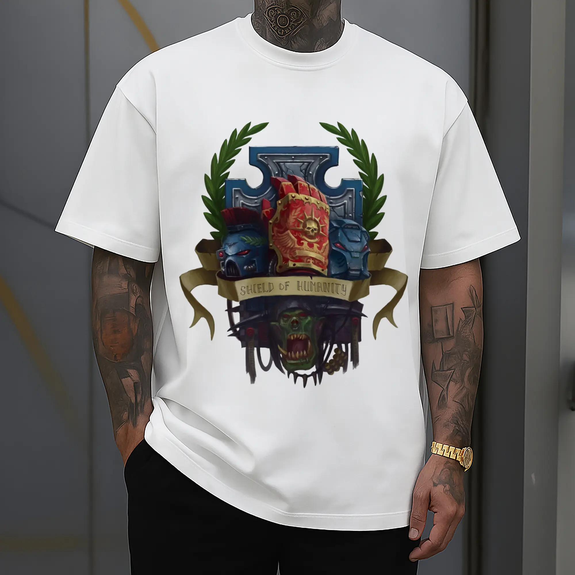 vintage warhammer 40k collage t-shirt