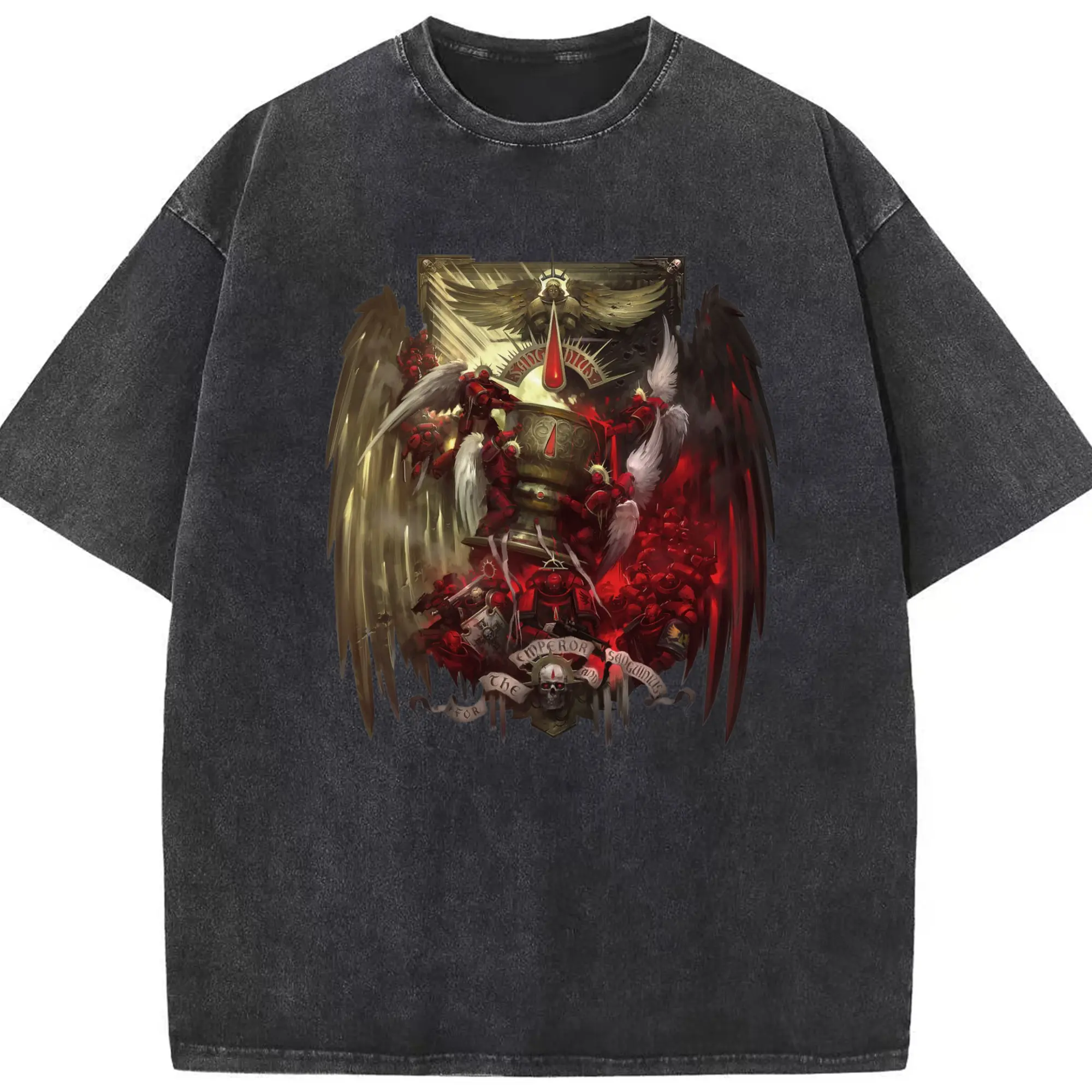 Men's warhammer 40k blood angles t-shirt - Washed Vintage Look 230g Cotton Oversized T-Shirt With Front Heat Transfer Print – Soft, Lightweight, Stylish Fit – Comfortable Casual Wear For Sports & Everyday Use