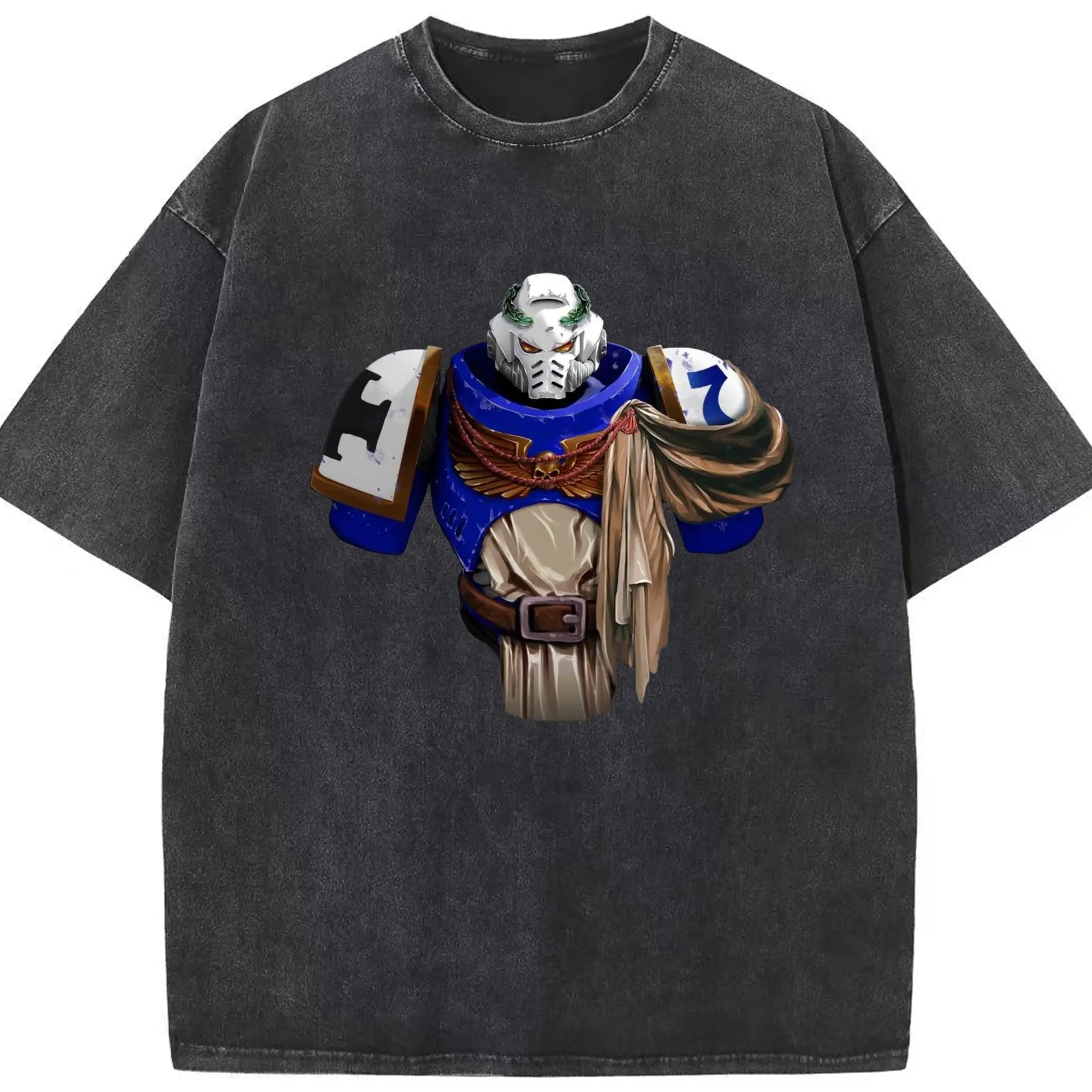 Men's warhammer 40k ultramarines t-shirt - Washed Vintage Look 230g Cotton Oversized T-Shirt With Front Heat Transfer Print – Soft, Lightweight, Stylish Fit – Comfortable Casual Wear For Sports & Everyday Use