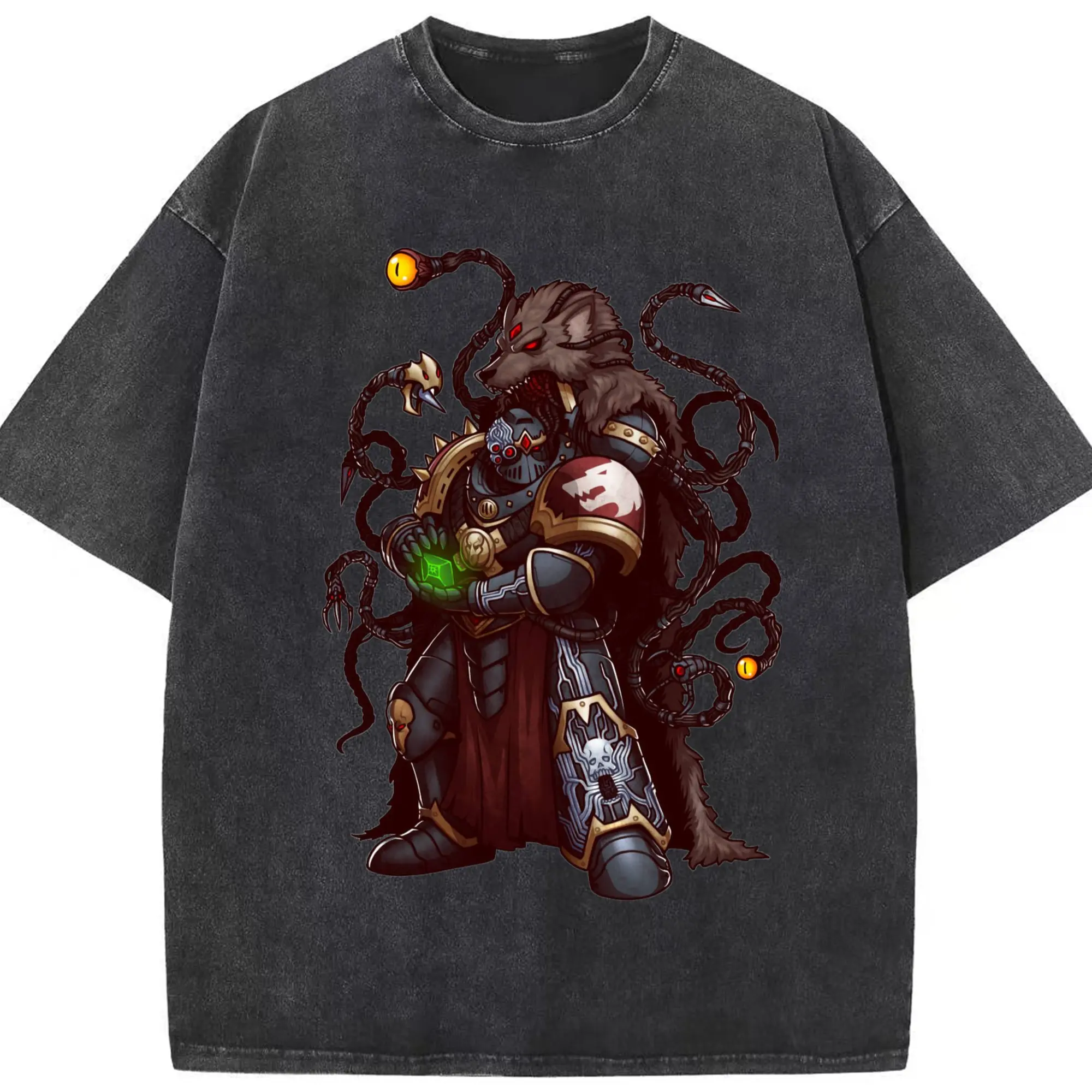 Retro warhammer 40k Space Wolves t-shirt - Washed Vintage Look 230g Cotton Oversized T-Shirt With Front Heat Transfer Print – Soft, Lightweight, Stylish Fit – Comfortable Casual Wear For Sports & Everyday Use
