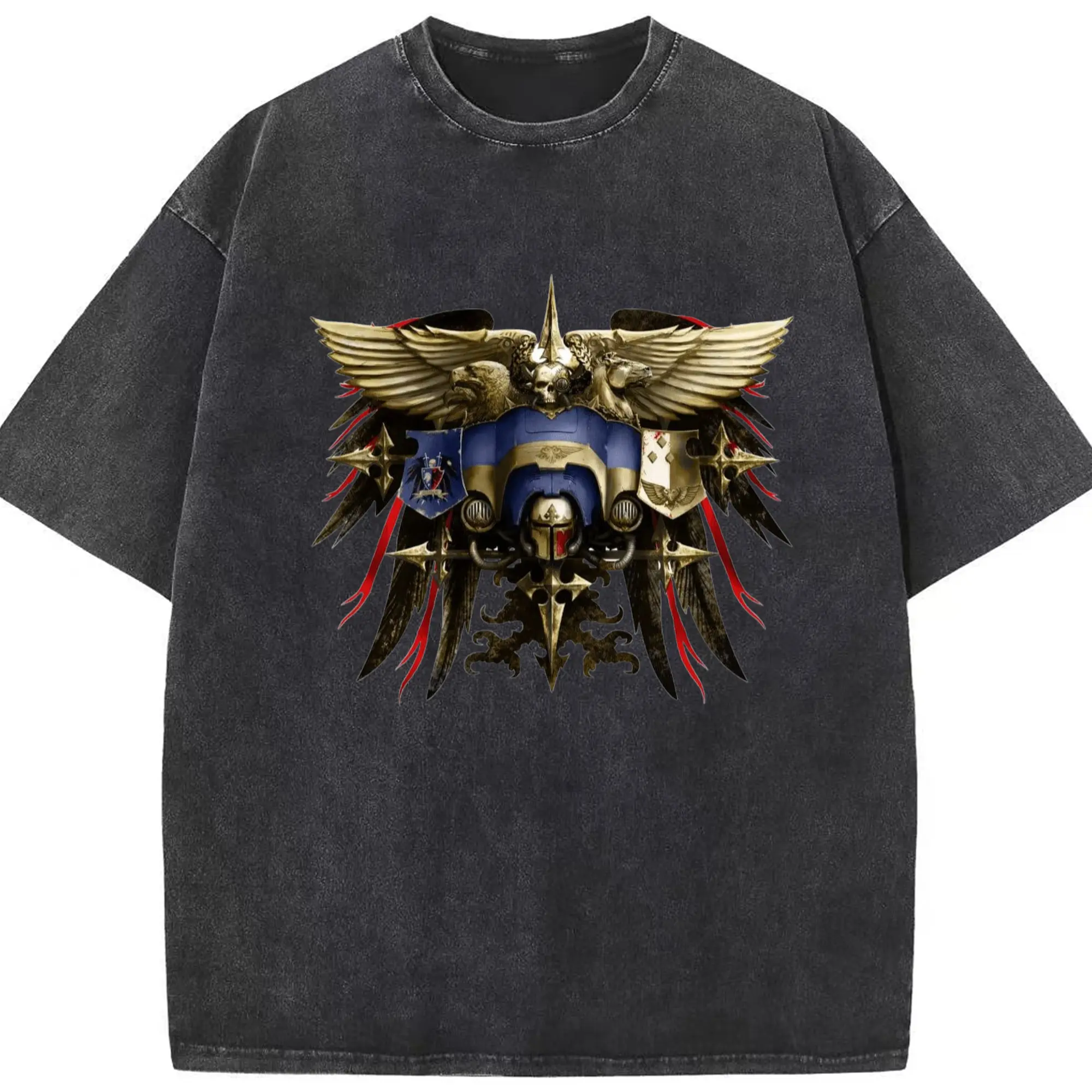 Vintage warhammer 40k art icon t-shirt - Washed Vintage Look 230g Cotton Oversized T-Shirt With Front Heat Transfer Print – Soft, Lightweight, Stylish Fit – Comfortable Casual Wear For Sports & Everyday Use