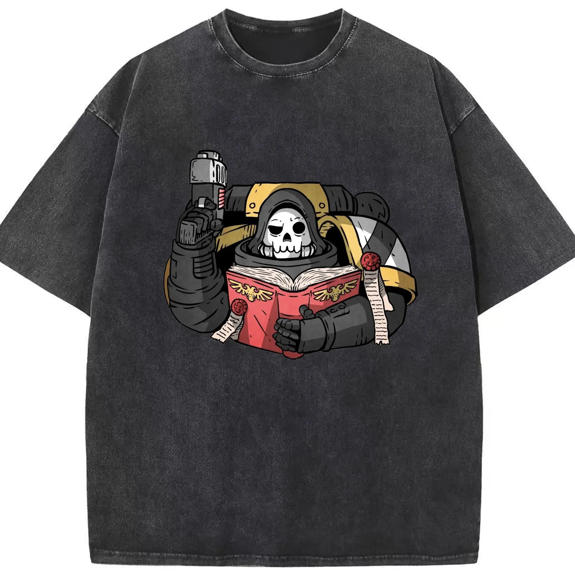 Vintage warhammer 40k cartoon t-shirt - Washed Vintage Look 230g Cotton Oversized T-Shirt With Front Heat Transfer Print – Soft, Lightweight, Stylish Fit – Comfortable Casual Wear For Sports & Everyday Use