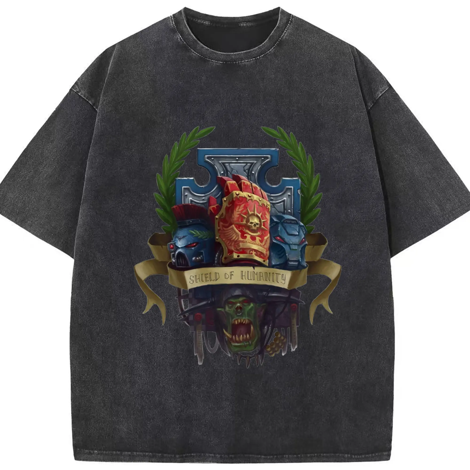 Vintage warhammer 40k collage t-shirt - Washed Vintage Look 230g Cotton Oversized T-Shirt With Front Heat Transfer Print – Soft, Lightweight, Stylish Fit – Comfortable Casual Wear For Sports & Everyday Use