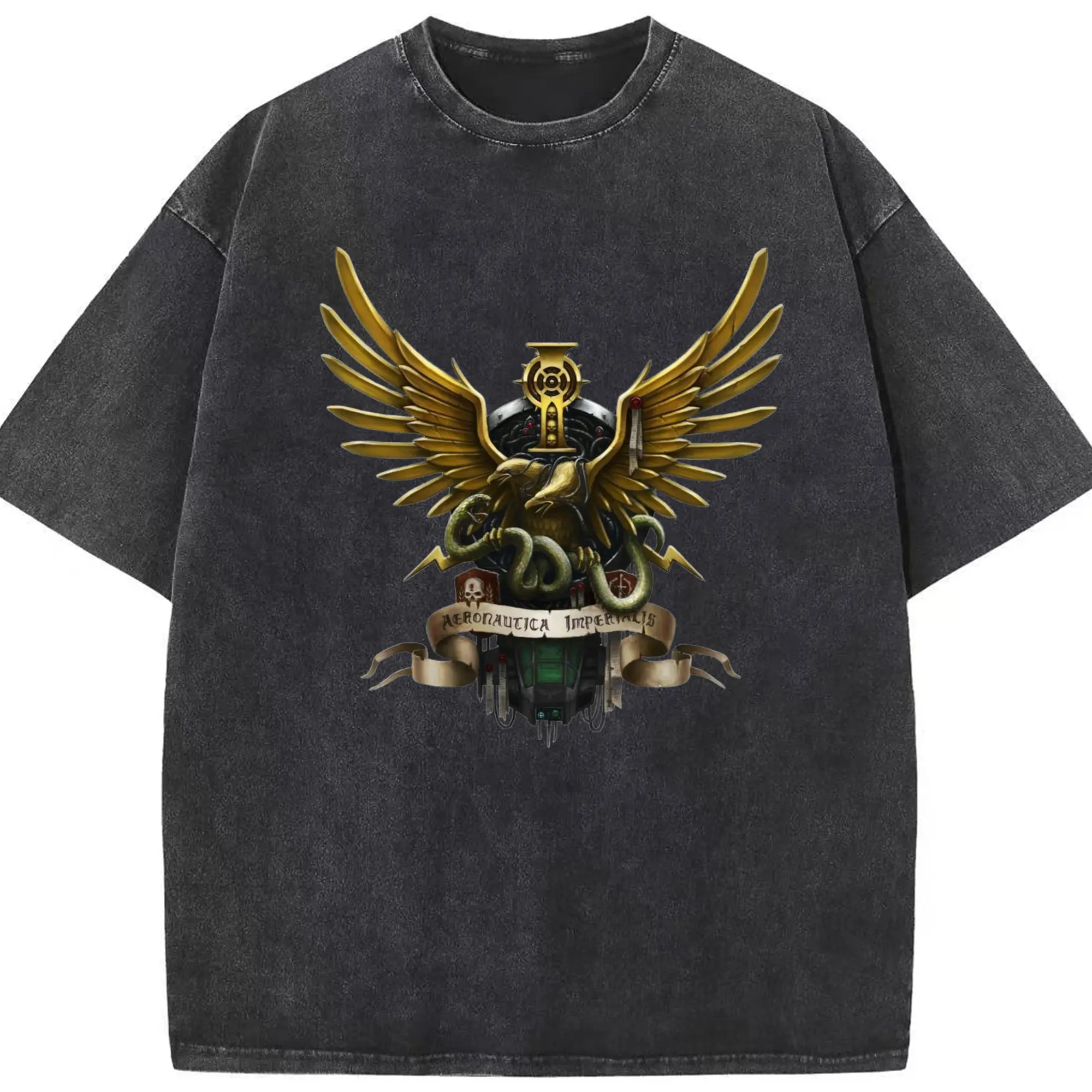 Vintage warhammer 40k icon t-shirt - Washed Vintage Look 230g Cotton Oversized T-Shirt With Front Heat Transfer Print – Soft, Lightweight, Stylish Fit – Comfortable Casual Wear For Sports & Everyday Use