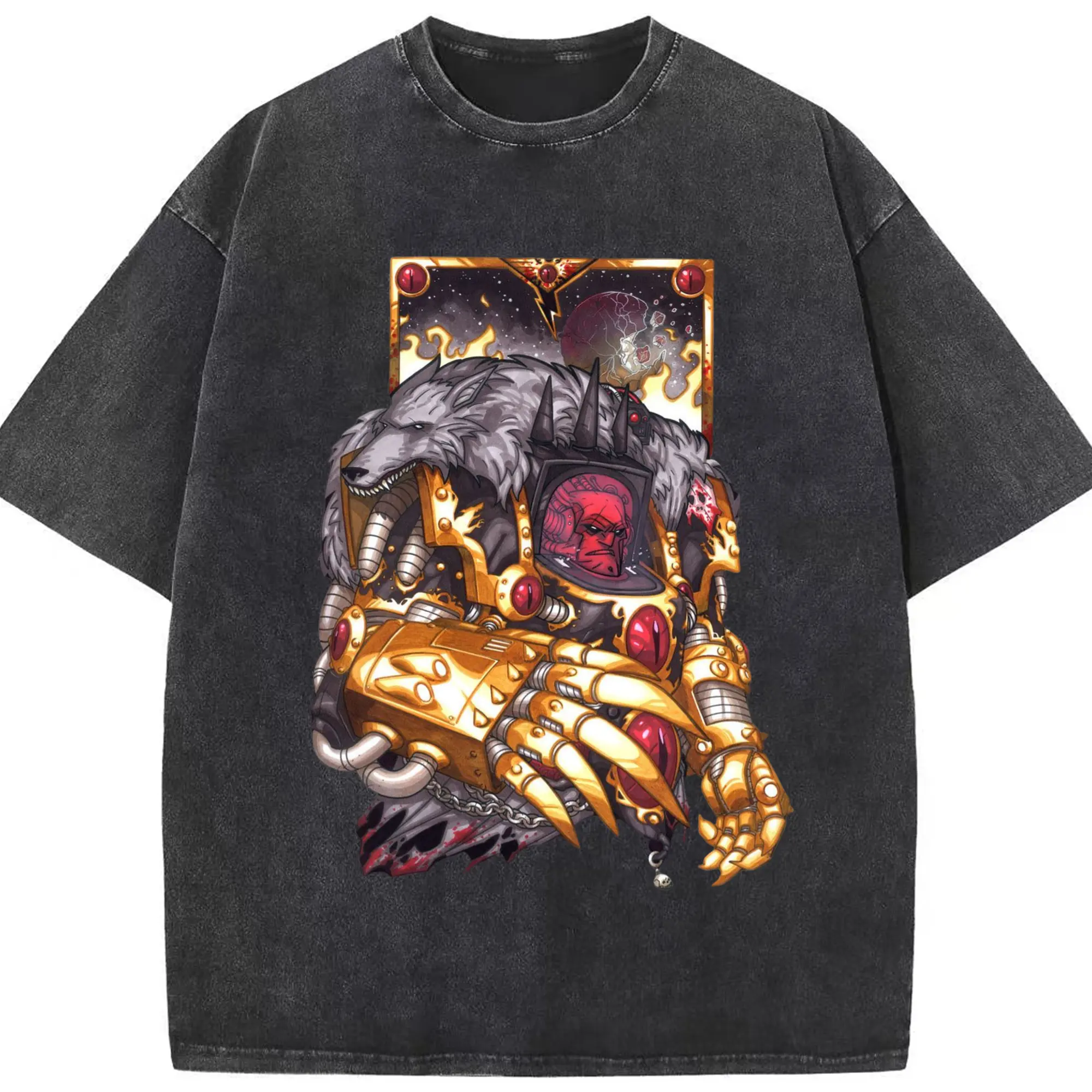 Vintage warhammer 40k Space Wolves t-shirt - Washed Vintage Look 230g Cotton Oversized T-Shirt With Front Heat Transfer Print – Soft, Lightweight, Stylish Fit – Comfortable Casual Wear For Sports & Everyday Use