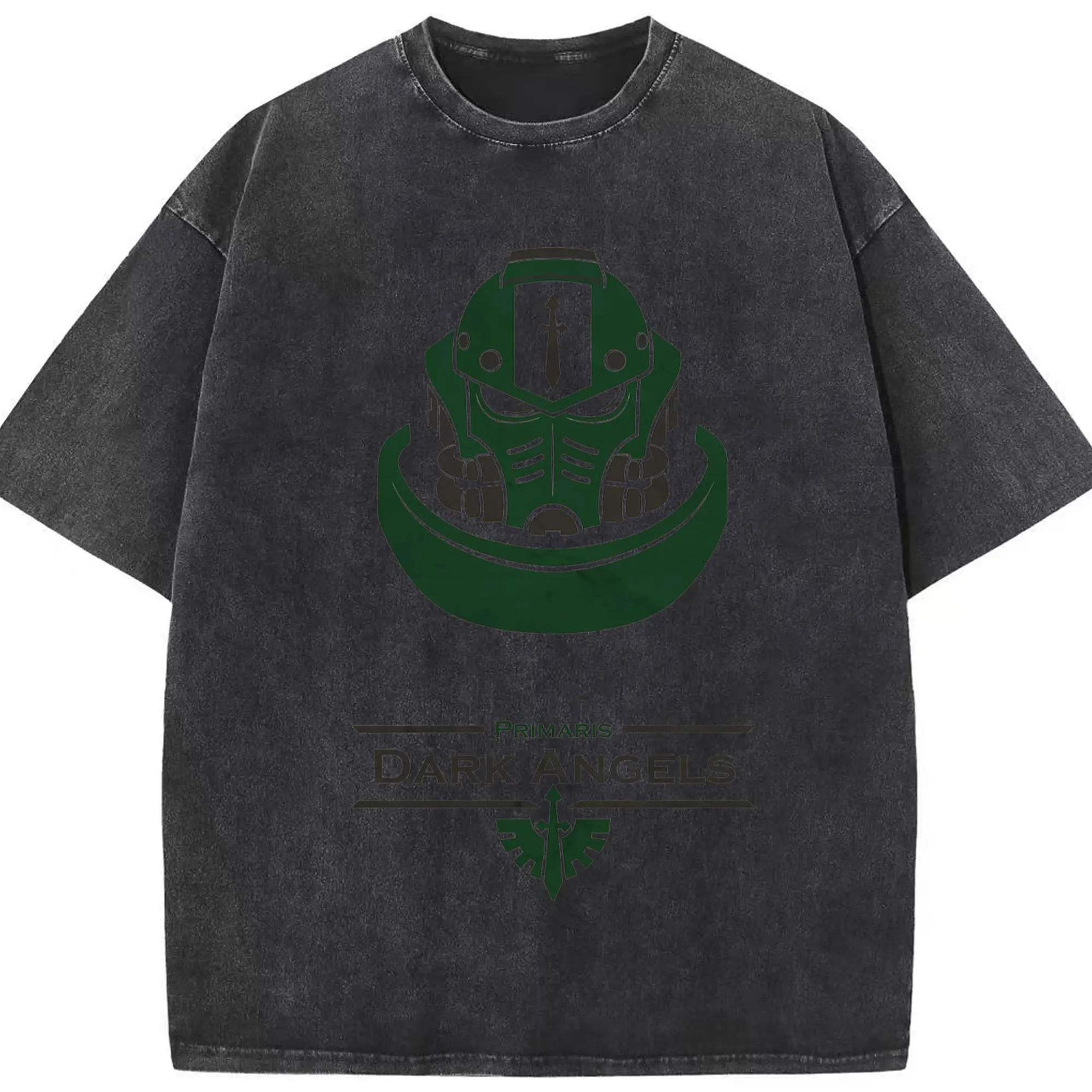 Warhammer 40k black angels t shirt​ - Washed Vintage Look 230g Cotton Oversized T-Shirt With Front Heat Transfer Print – Soft, Lightweight, Stylish Fit – Comfortable Casual Wear For Sports & Everyday Use