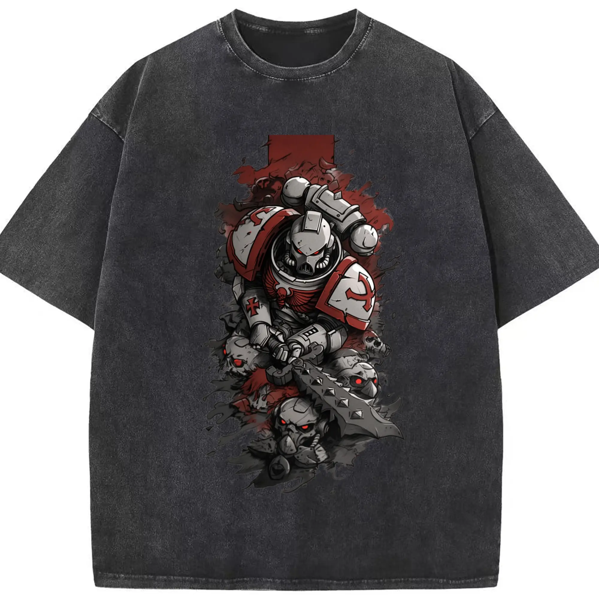 Warhammer 40k black templars t shirt​ - Washed Vintage Look 230g Cotton Oversized T-Shirt With Front Heat Transfer Print – Soft, Lightweight, Stylish Fit – Comfortable Casual Wear For Sports & Everyday Use