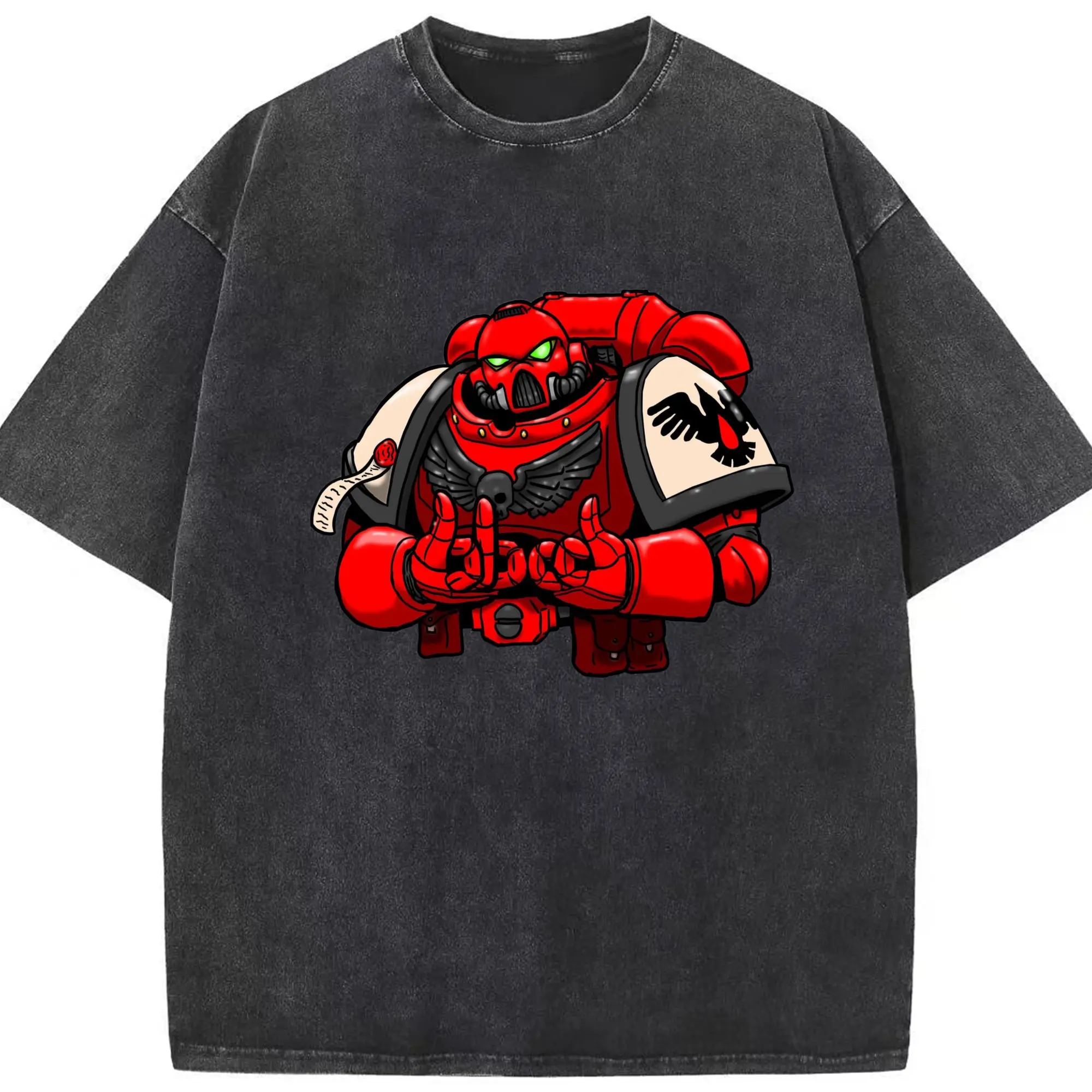 Warhammer 40k blood angels t shirt​ - Washed Vintage Look 230g Cotton Oversized T-Shirt With Front Heat Transfer Print – Soft, Lightweight, Stylish Fit – Comfortable Casual Wear For Sports & Everyday Use