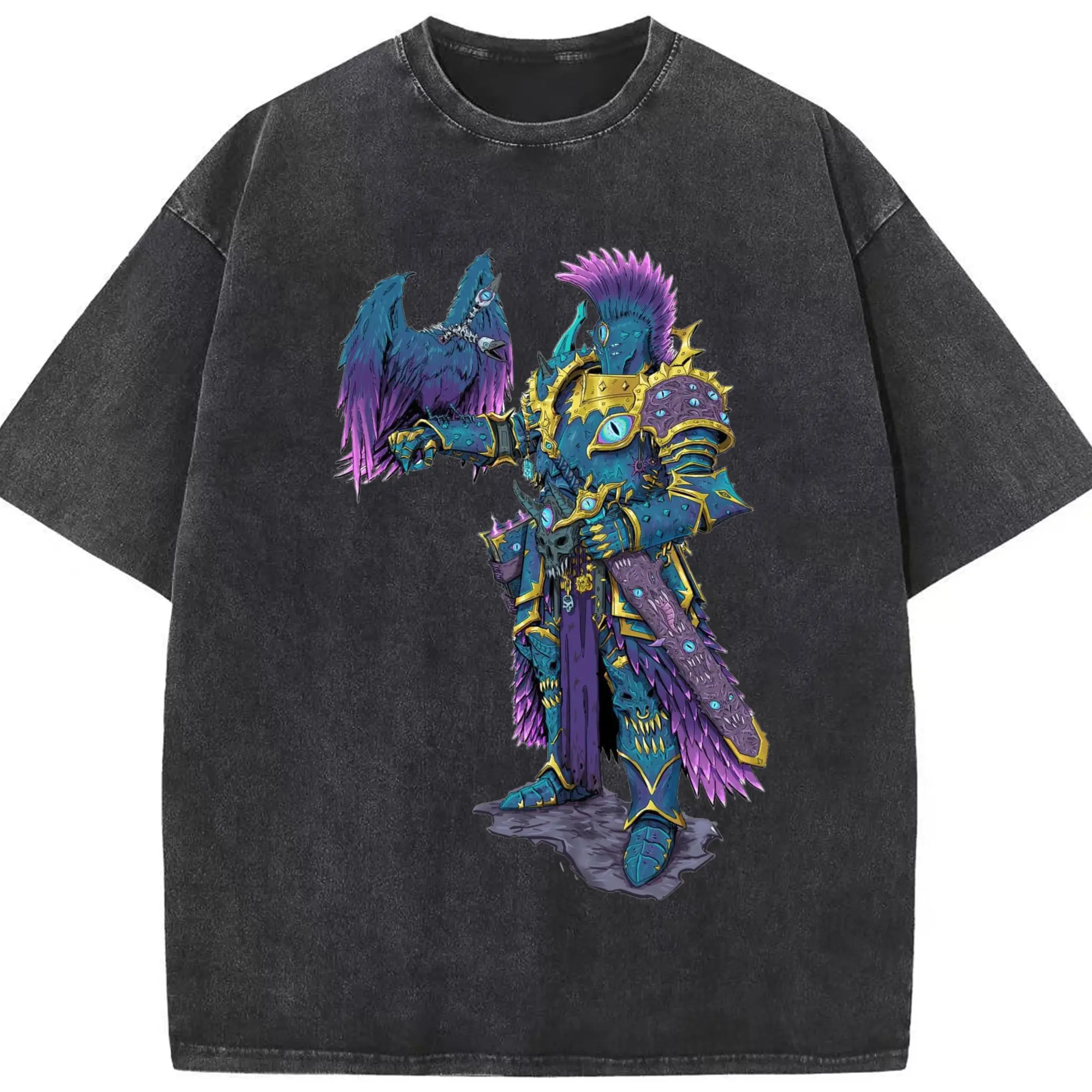 Warhammer 40k chao t-shirt - Washed Vintage Look 230g Cotton Oversized T-Shirt With Front Heat Transfer Print – Soft, Lightweight, Stylish Fit – Comfortable Casual Wear For Sports & Everyday Use